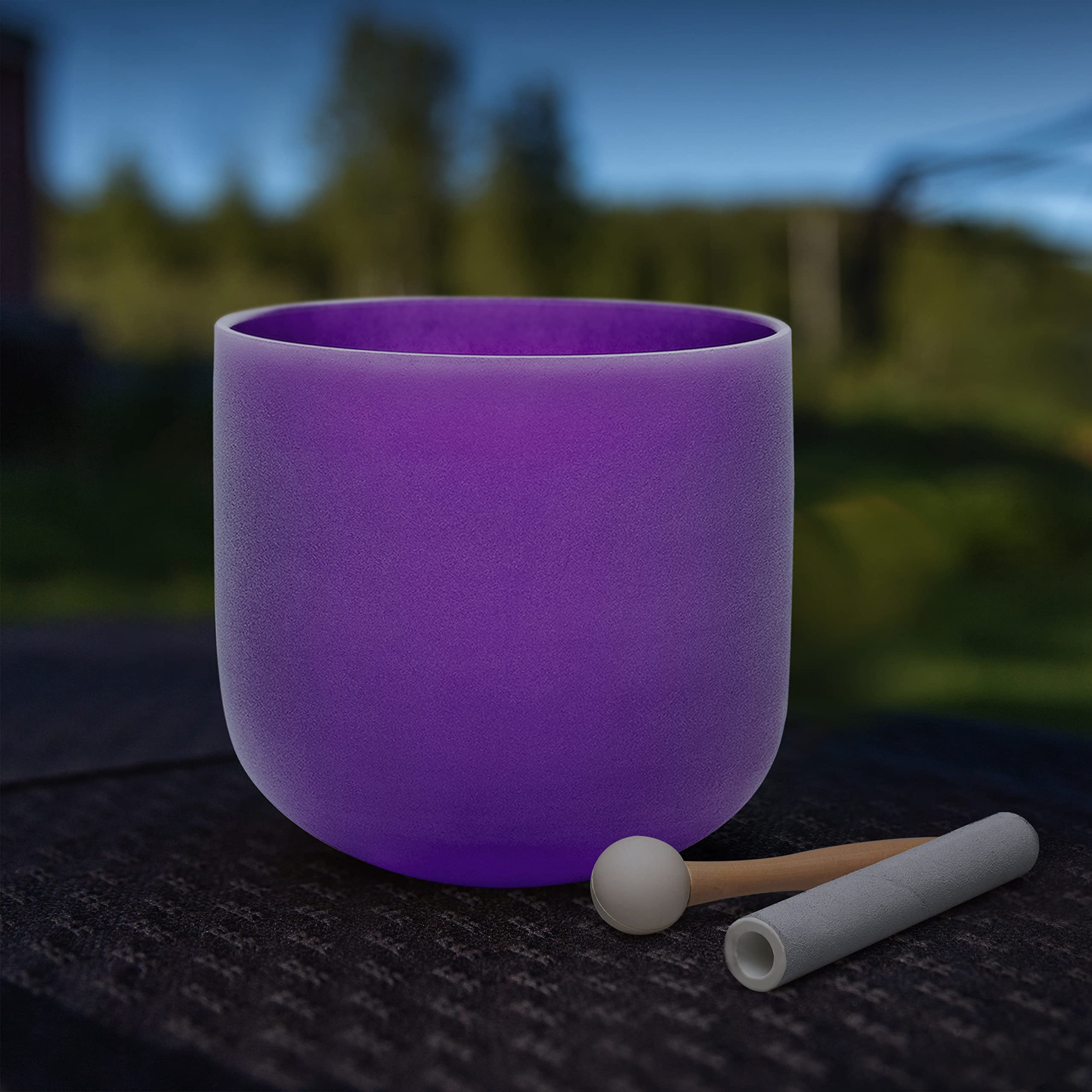 ALIOTH 7″ Purple B Note Crystal Singing Bowl Crown Chakra with Suede Mallet for Meditation, Yoga, Chakra Healing & Sound Therapy