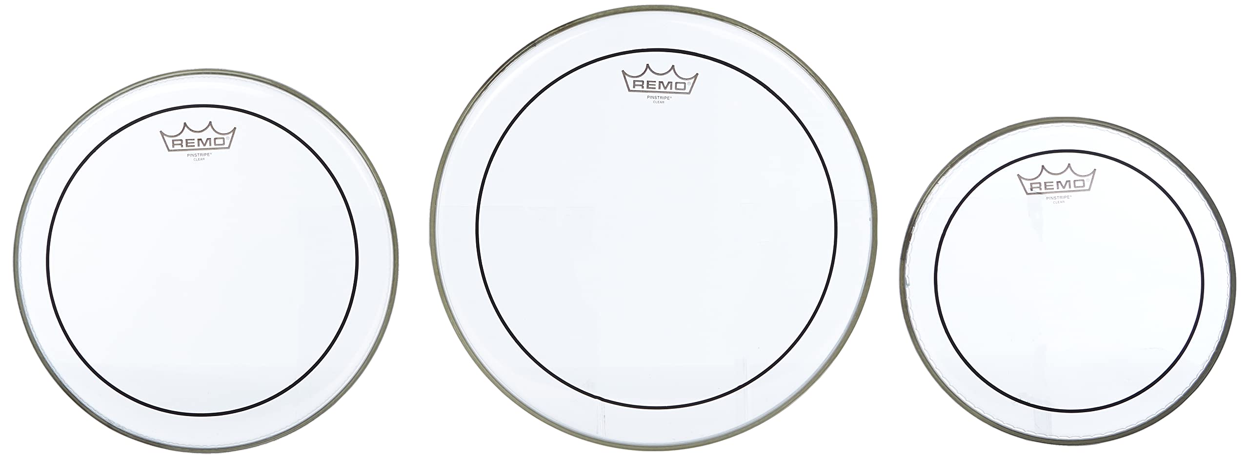 Remo PP-0920-PS Pinstripe Clear Tom Drumhead Pack – 10″, 12″ & 14″