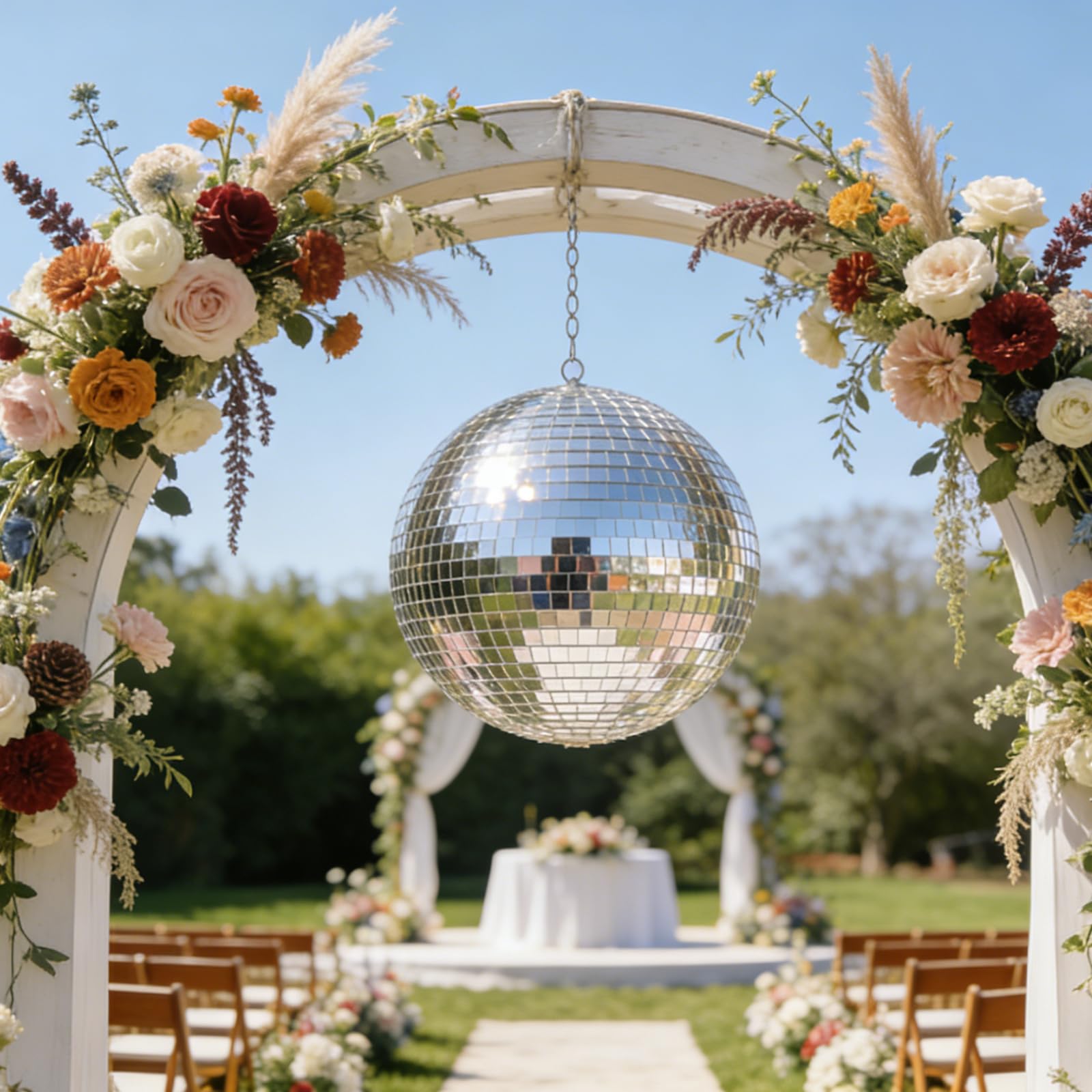 EELLAO 16inch Disco Ball Mirror Balls Large Hanging Disco Balls for Party Decorations, Weddings, Events, (16inch Disco Ball x 1pc, Replacement Mirror x 15pcs)