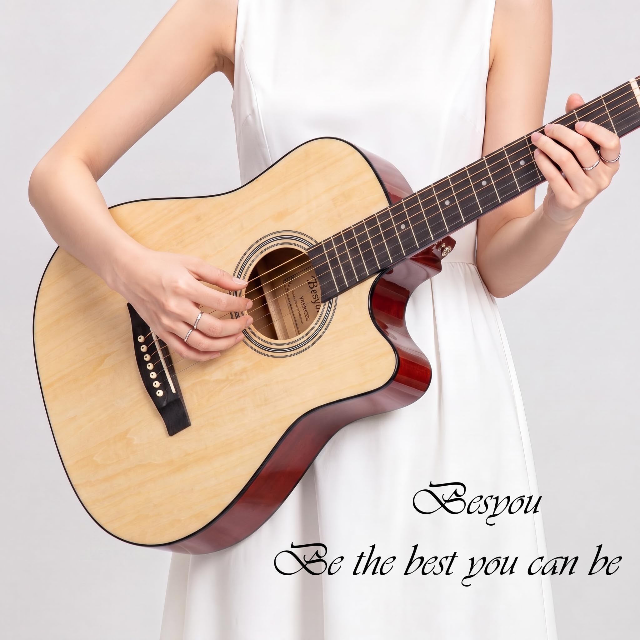 38 inch Acoustic Guitar Beginner Kits, 3/4 Cutaway Wood Acustica Guitarra for Beginners Adults with Online Lesson,Gig Bag,Picks,Steel Strings Strap with Picks Holder