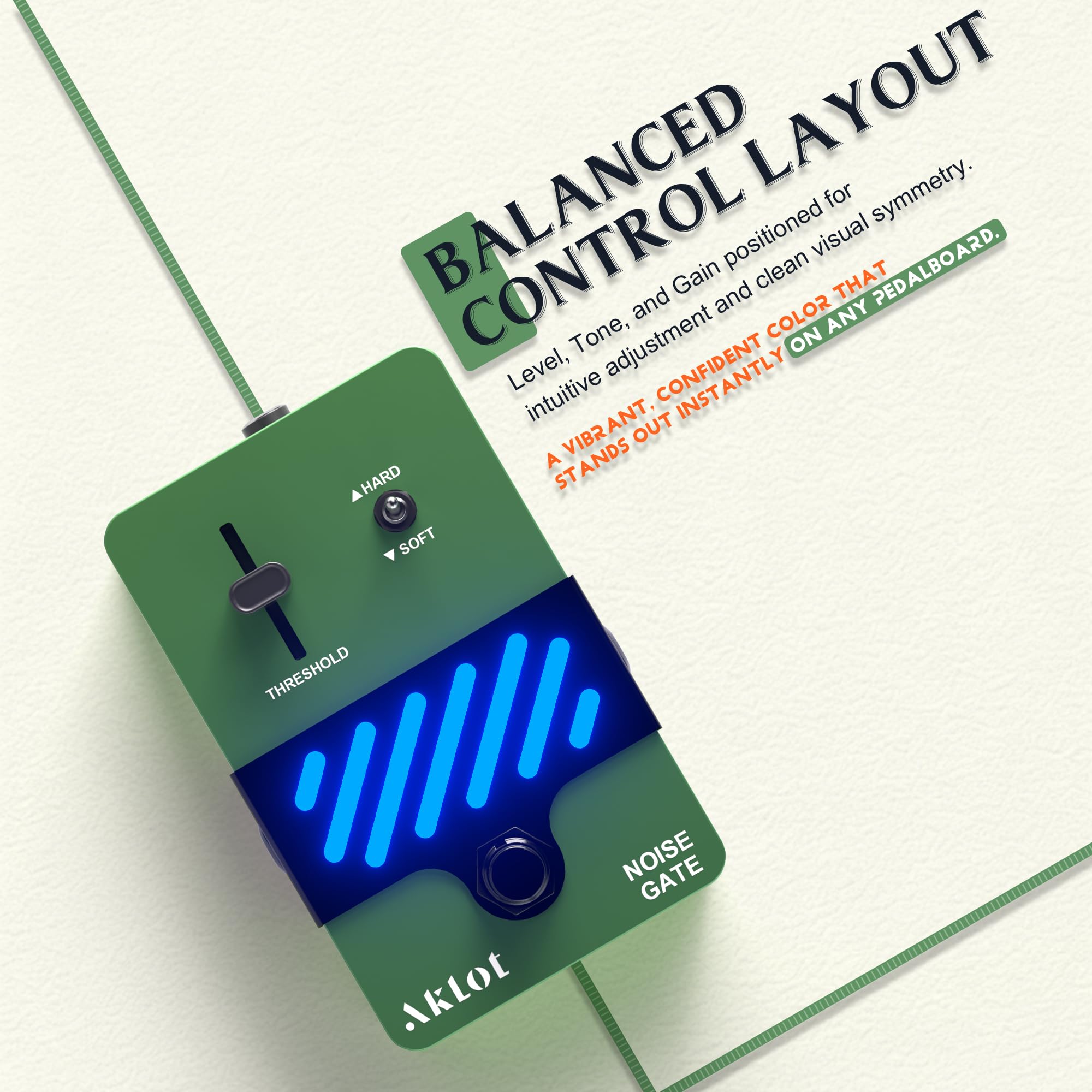 AKLOT Noise Gate Guitar Pedal: Noise Reduction Pedal with THRESHOLD Control, HARD/SOFT Modes, True Bypass Compact Metal Pedal for Electric Guitar, Riffs, Studio & Live Performance, NEON Silencer