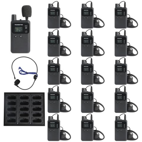 AGJ Wireless Tour Guide System, Tour Guide Microphone and Speaker, Tour Guide Headsets 1 Transmitter 15 Receivers 1 Charger Court Church Translation System for Factory School