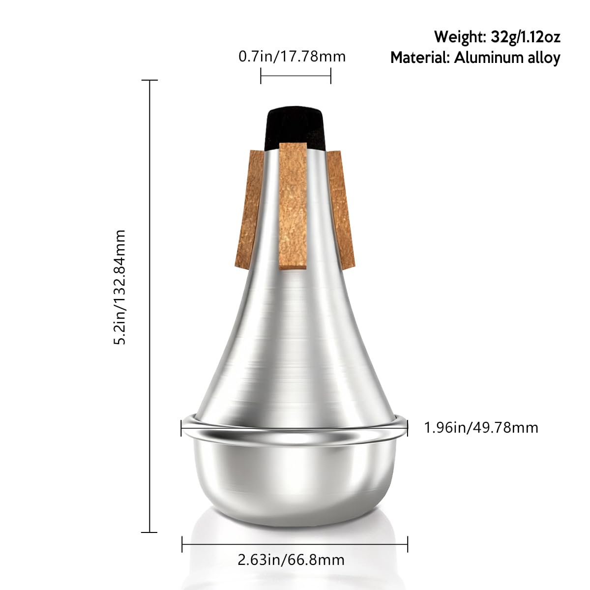 Kuylive Trumpet Mute,Lightweight Aluminum Practice Trumpet Mute Silencer for Jazz Classic, Excellent for Practice or Performance,Silver