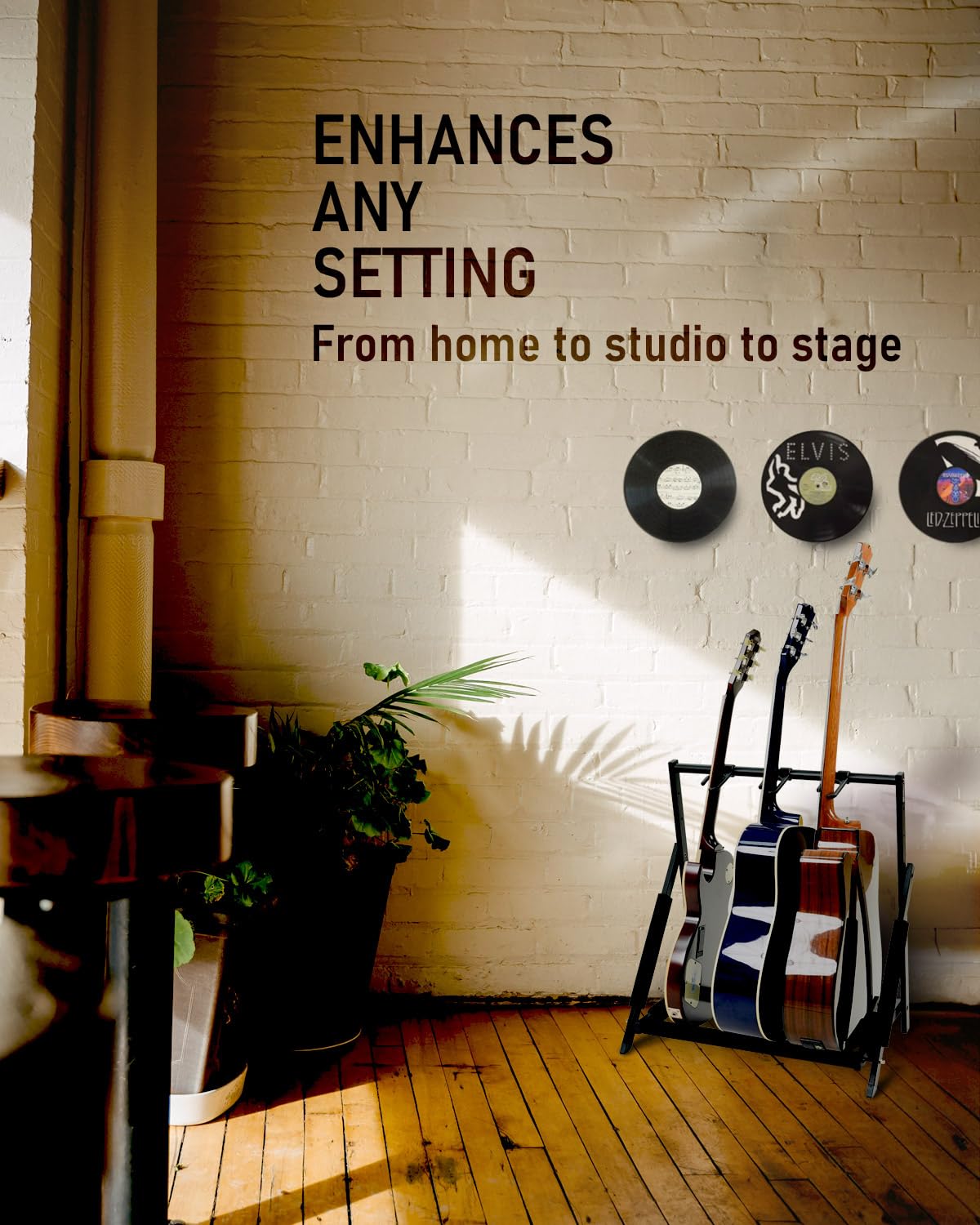 Stage Rocker Multi Guitar Stand, Foldable 3 Holder Rack with Adjustable Height & Width, Easy Assembly & Storage, Reliable Soft Foam Padding to Protect Acoustic or Electric Guitars & Basses, Black.