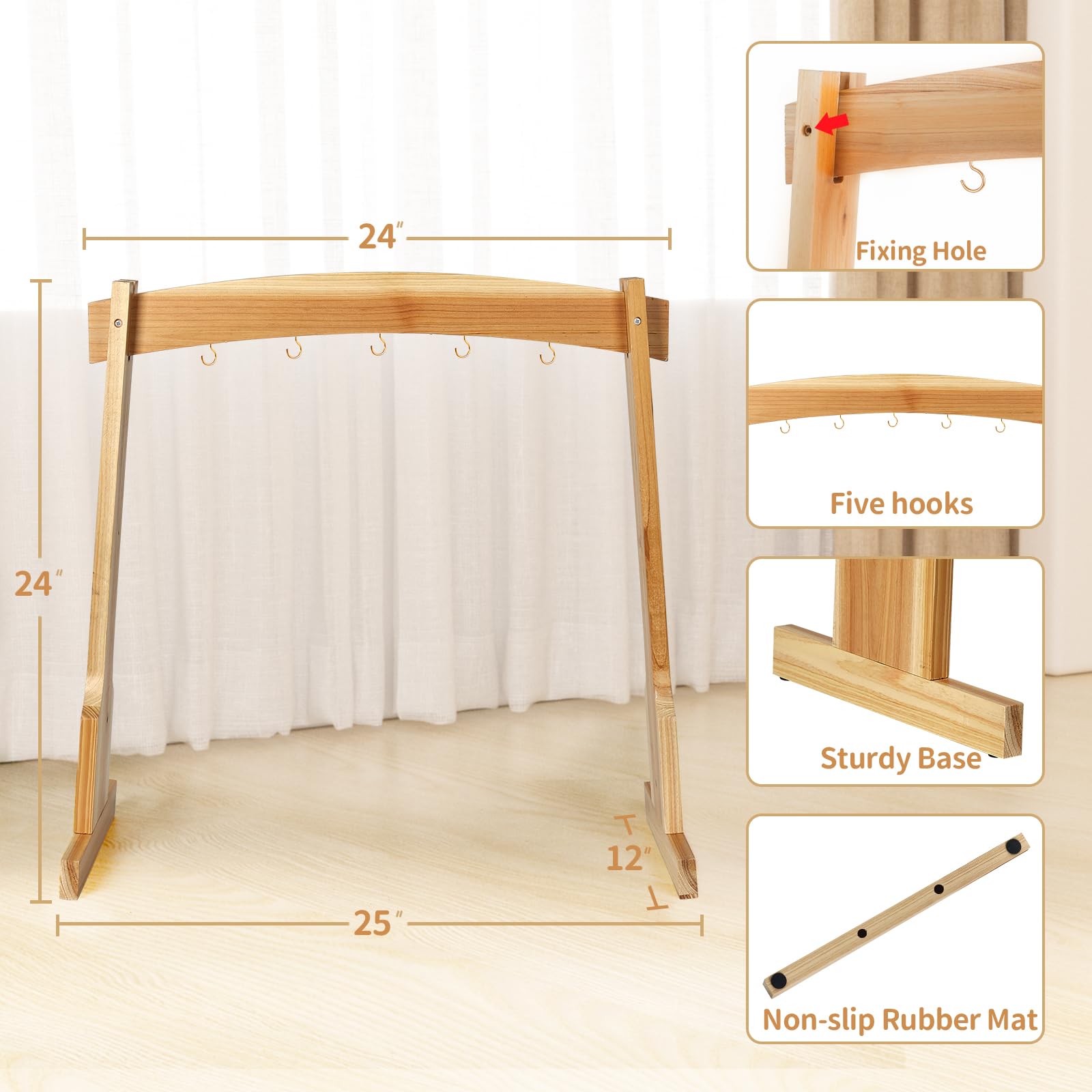 Amcortn Chime Stand for 5 Chimes, 14″ Gong Target Stands, Wind Chimes Wood Stand, Light & Portable Multipurpose Stand, Easy Assembly for Sound Healing, Meditation, Yoga