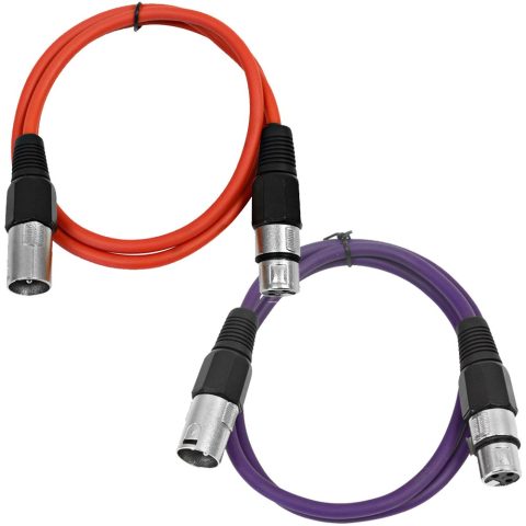 Seismic Audio – SAXLX-2-2 Pack of 2′ XLR Male to XLR Female Patch Cables – Balanced – 2 Foot Patch Cord – Red and Purple
