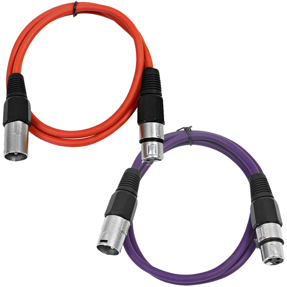 Seismic Audio – SAXLX-2-2 Pack of 2′ XLR Male to XLR Female Patch Cables – Balanced – 2 Foot Patch Cord – Red and Purple
