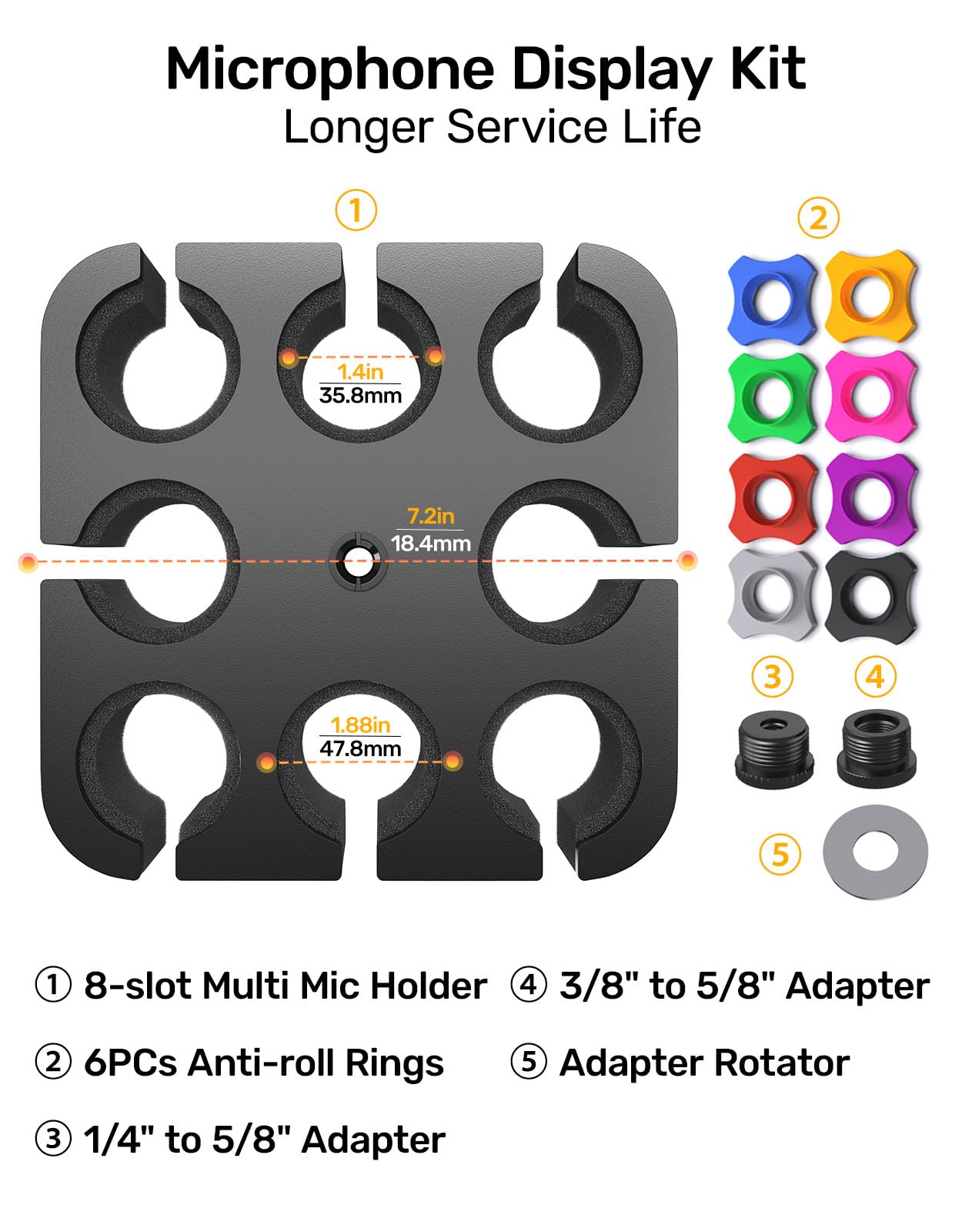 Multi Mic Holder for Stand, Organizer for 8 Mics, Aluminum/Foam Protection