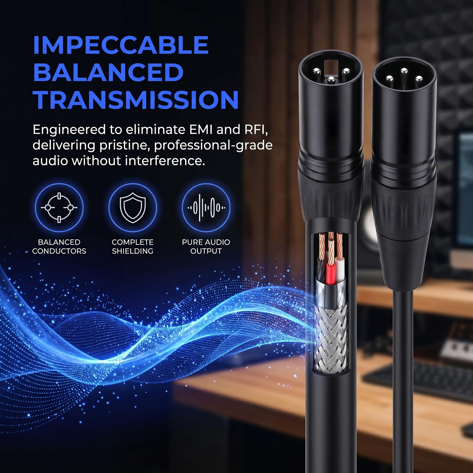 NANYI XLR Male to Male Microphone Cable, 3-Pin, DMX Patch Cord, 10ft