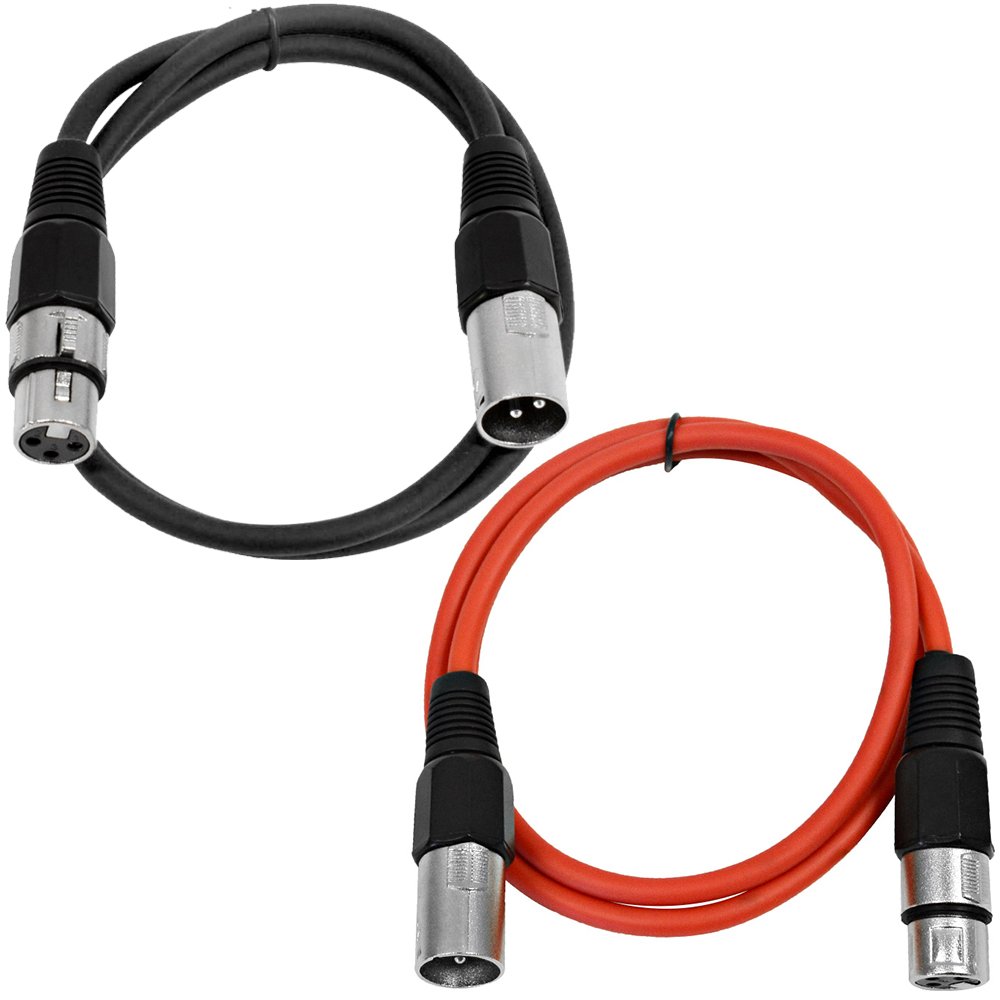 Seismic Audio – SAXLX-2-2 Pack of 2′ XLR Male to XLR Female Patch Cables – Balanced – 2 Foot Patch Cord – Black and Red