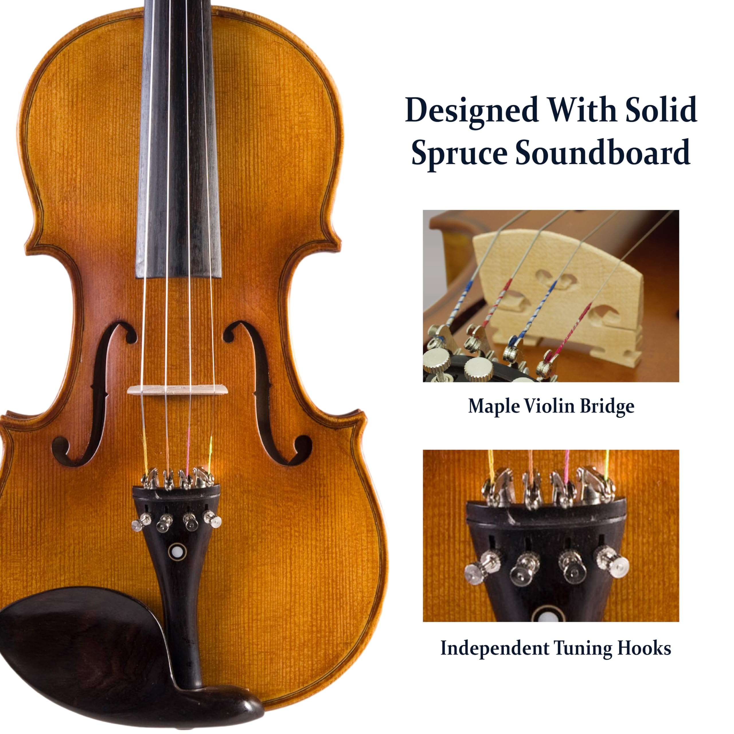 Cecilio Full Size 4/4 Violin with Hard Case & Shoulder Rest – Solidwood Ebony Fitted Violin with Premium Strings, Ideal for Beginners