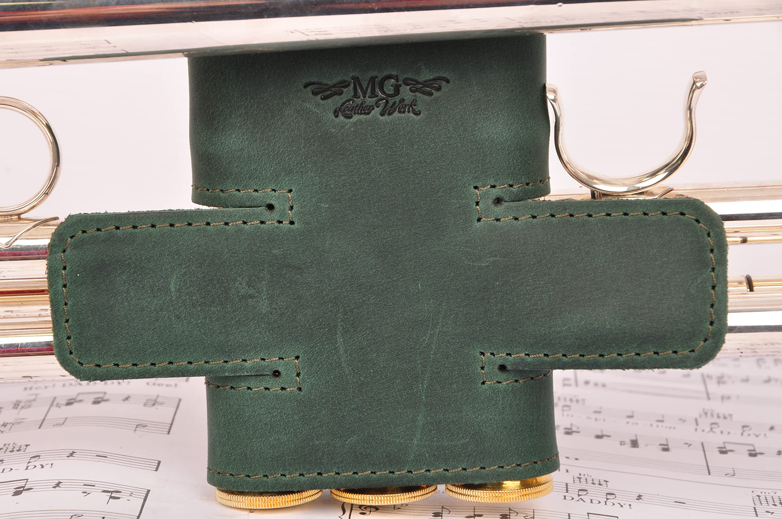 MG Leather Work Trumpet Valve Guard Genuine Leather of protection and comfort (Guard, Green)