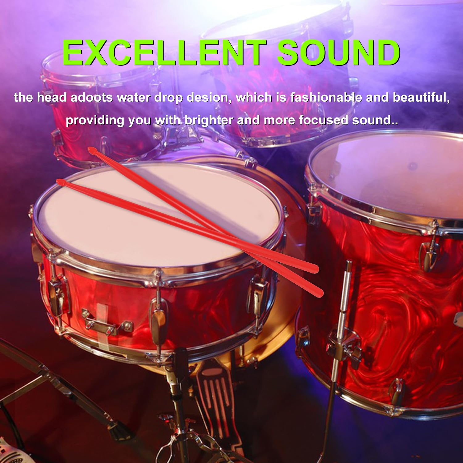 KUKLIPJIM 12 pairs Drumsticks, High-Quality 5A Drum Sticks, Red