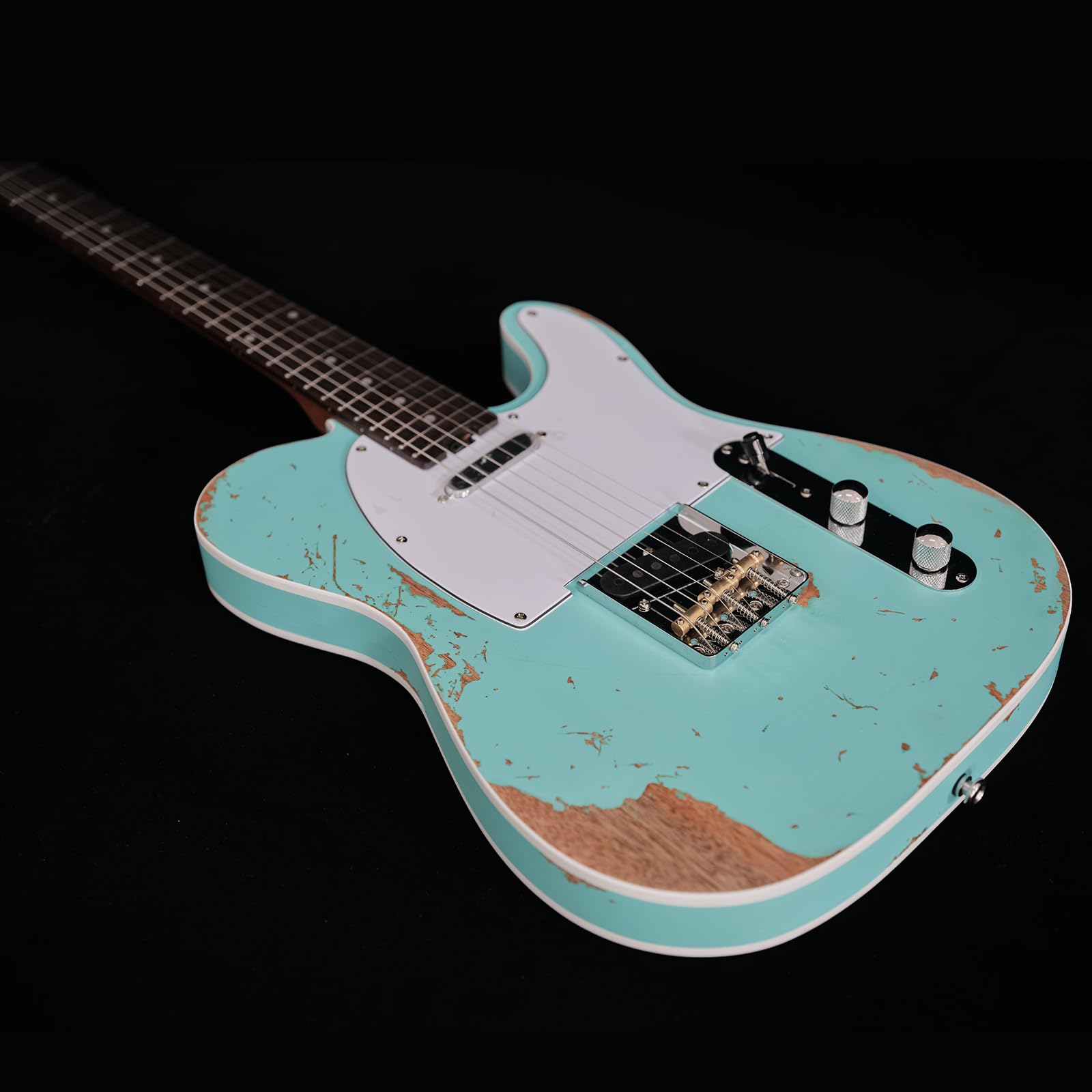 KGD Relic electric guitar mahogany body carbonized maple neck rosewood fretboard 6-string solidbody electric guitar S-S pickupsbrass barrel saddle bridge (Seafoam)