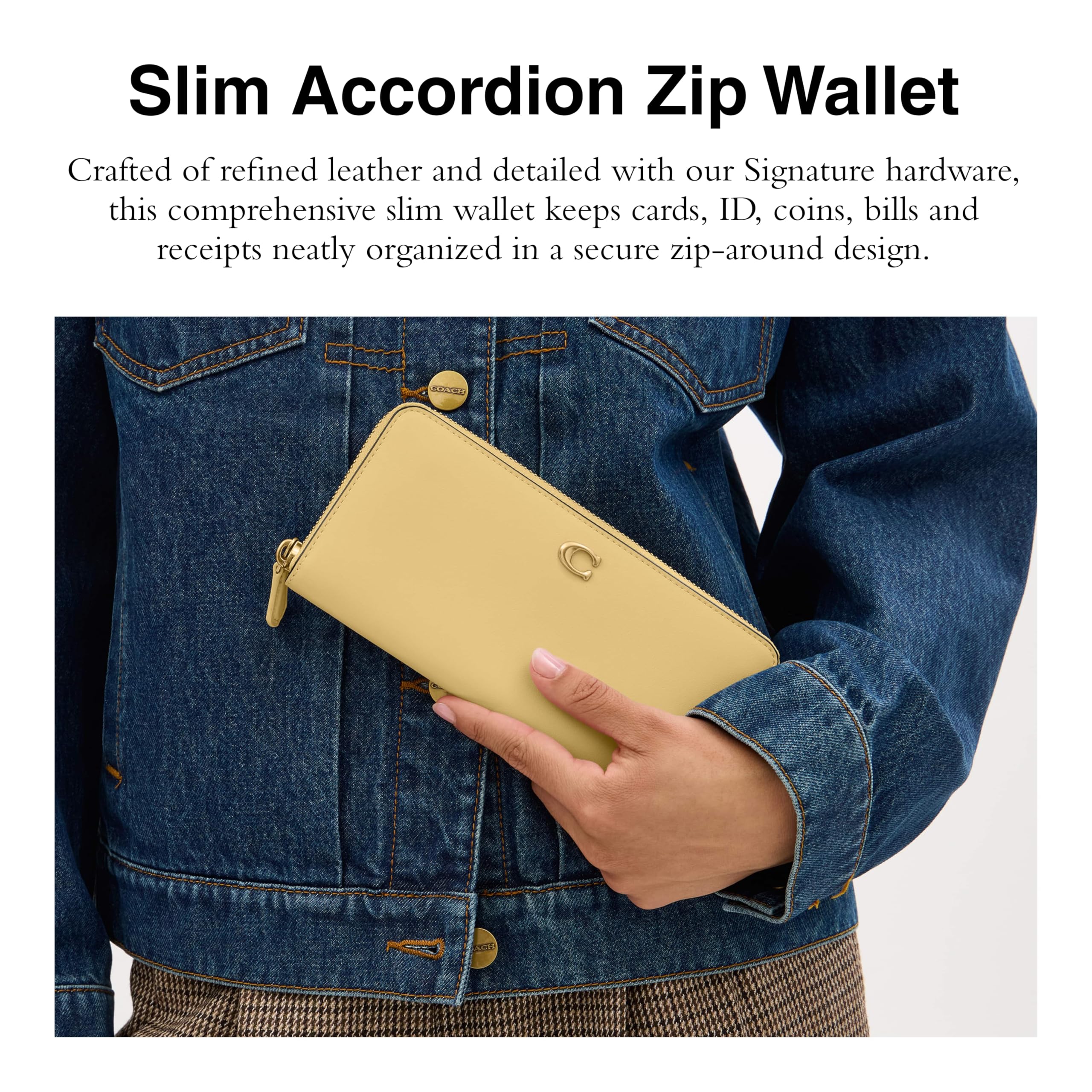 Coach Refined Calf Leather Essential Slim Accordion Zip