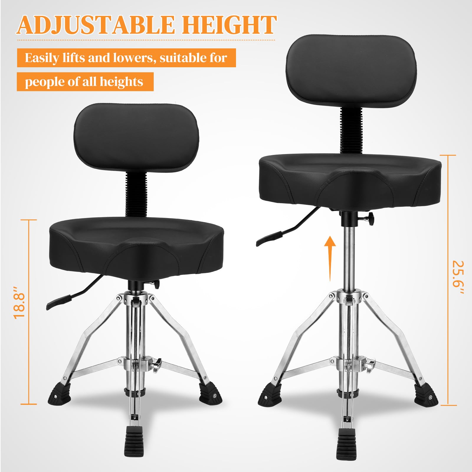 Ktaxon Drum Throne with Backrest with a Pair of Drum Sticks, Matte Black