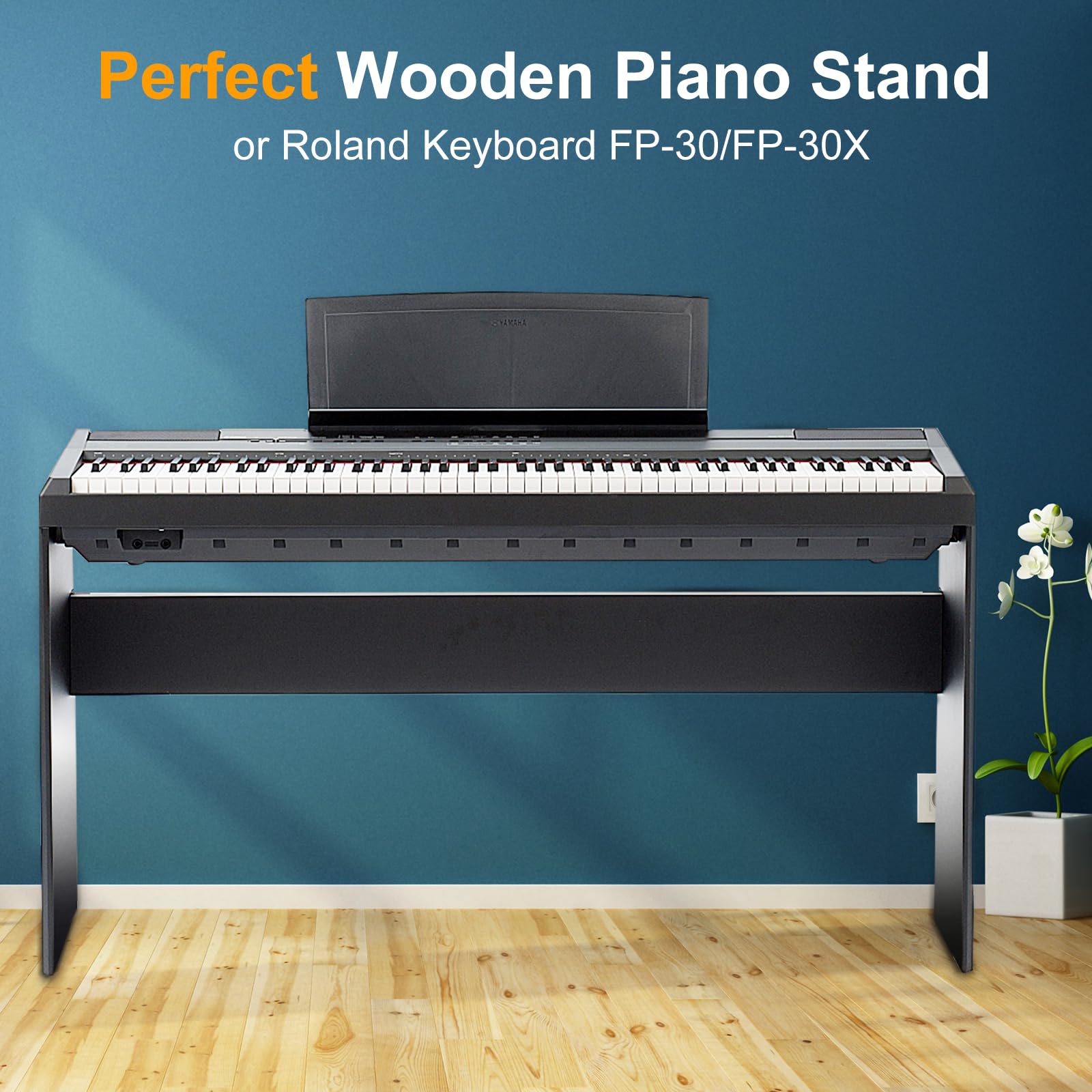 Marisflo KSC-70 Keyboard Stand (Only) Compatible for Roland FP-30/FP-30X Keyboard Wooden , Black