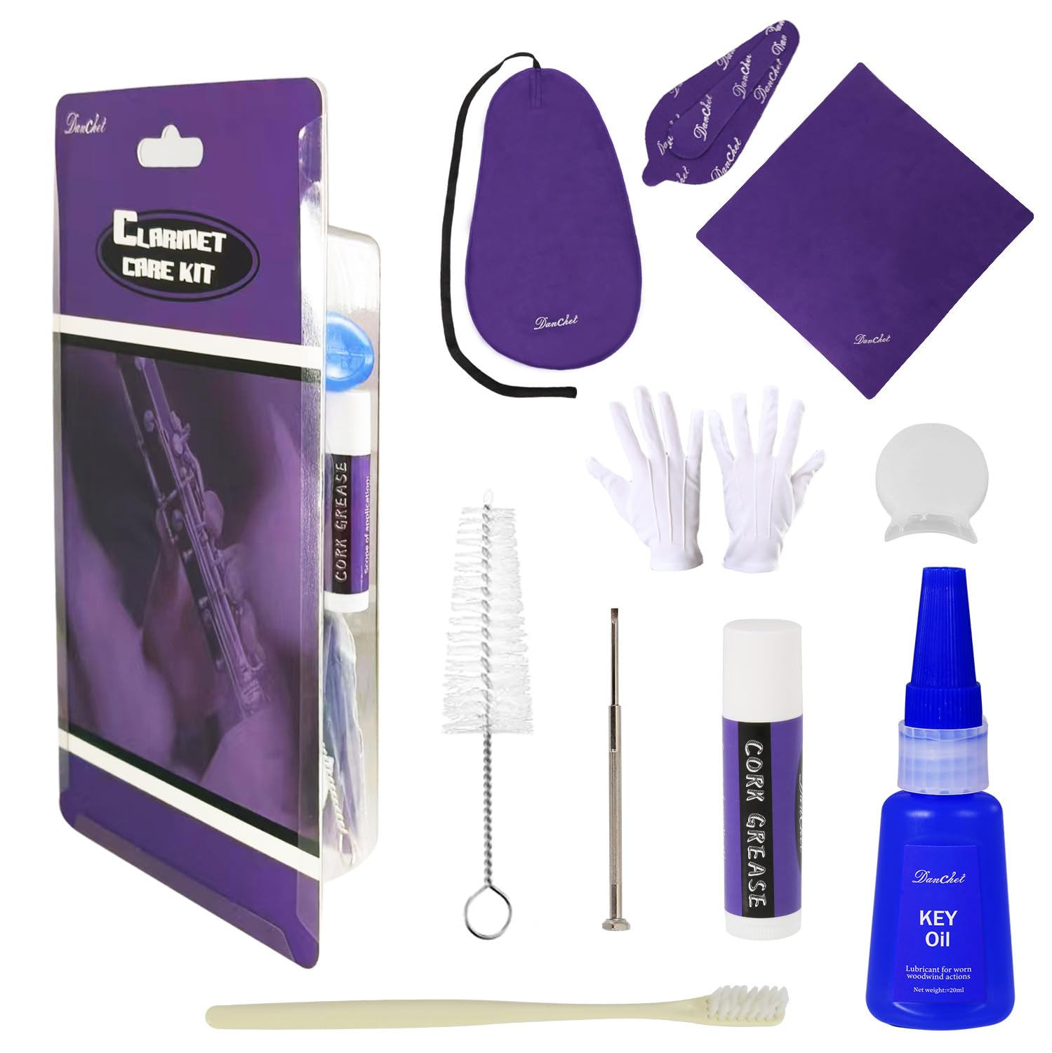 Clarinet Cleaning Kit, Clarinet and Saxophone Care Kit, Key Oil, Cork Grease, Cotton Swabs, Cleaning Cloth, Thumb Rest, Mouthpiece Brush, Screwdriver…