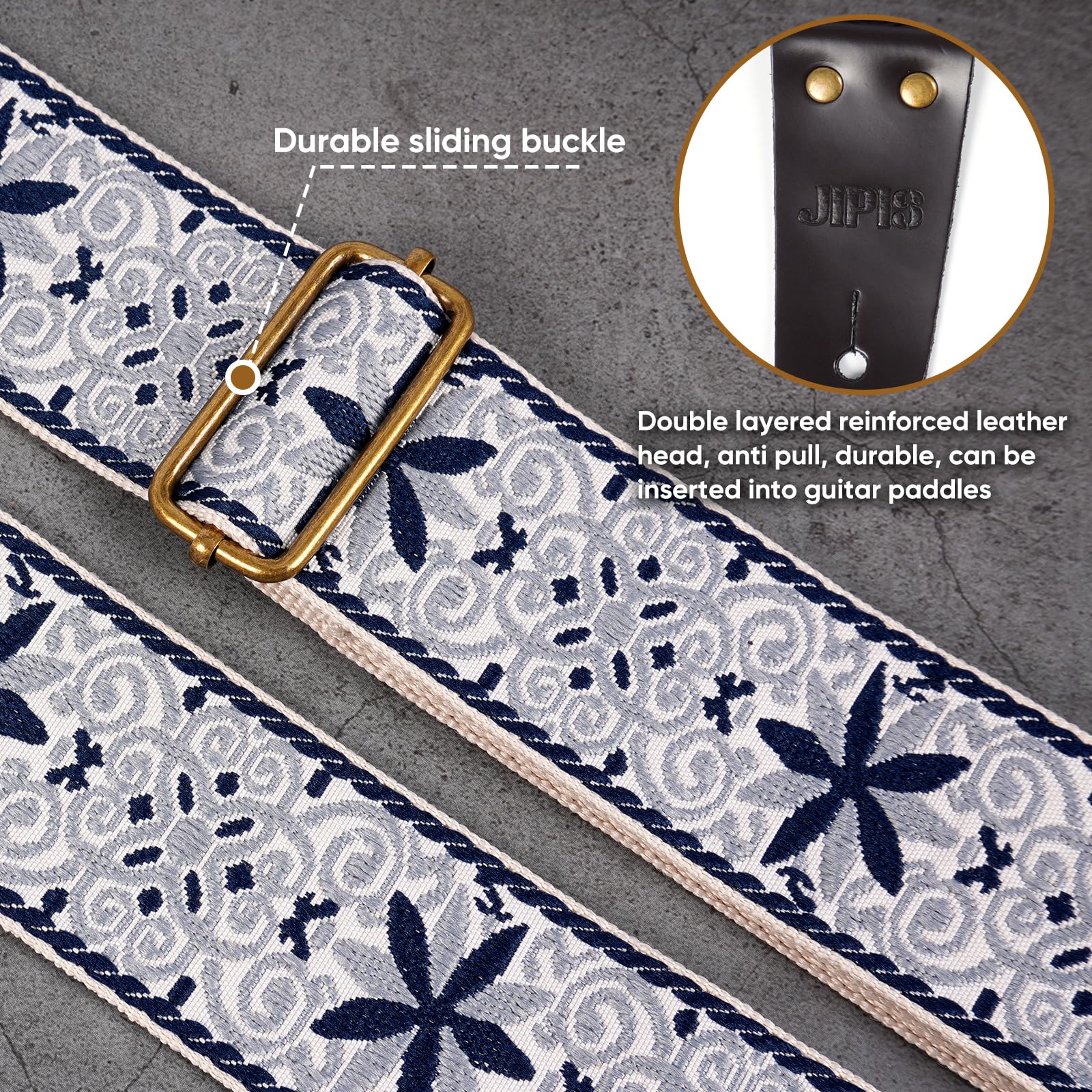 JIPIS Guitar Strap for Acoustic/Electric Guitars/Bass,with Free 1 Head strap, 2 Anti Slip Buckles, 3 Guitar Picks (GS-89-1 Petal Blue)
