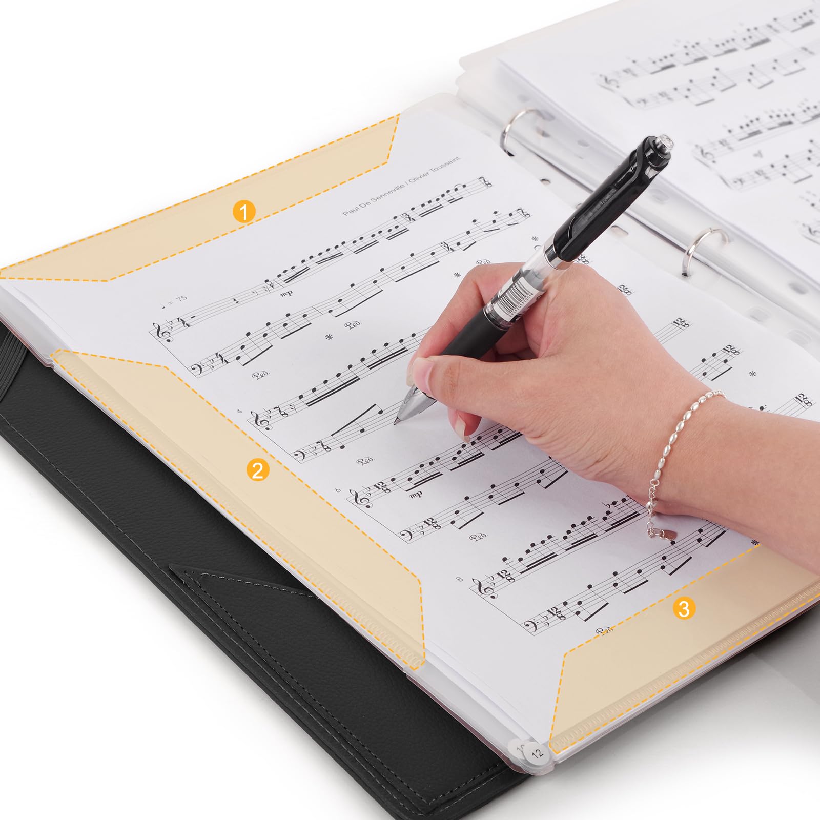 Rockhouse Black Sheet Music Folder Writable 3 Ring Binder with 30 Sleeves