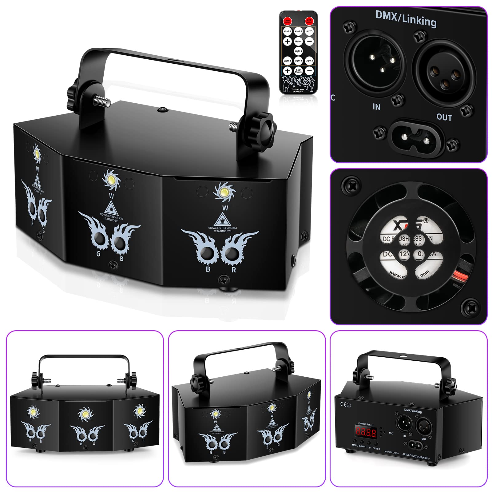U`King Party Lights DJ Disco Light,9 Lens Stage Lighting Support DMX512 and Sound Activated with Remote Control Laser Lights for Parties Birthday Wedding Karaoke Bar KTV Club Stage Live Show