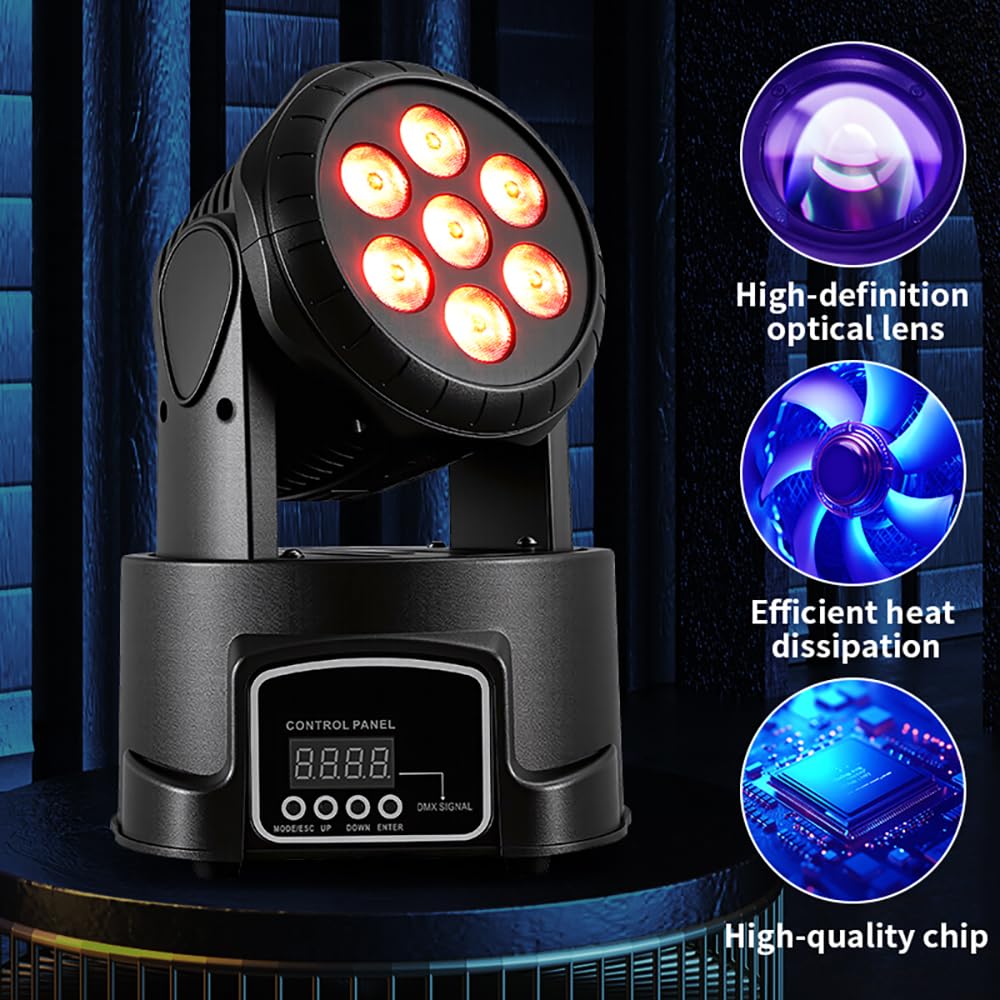 MINGJIE Moving Head Wash Light, 7x10W LED DMX DJ Stage Light