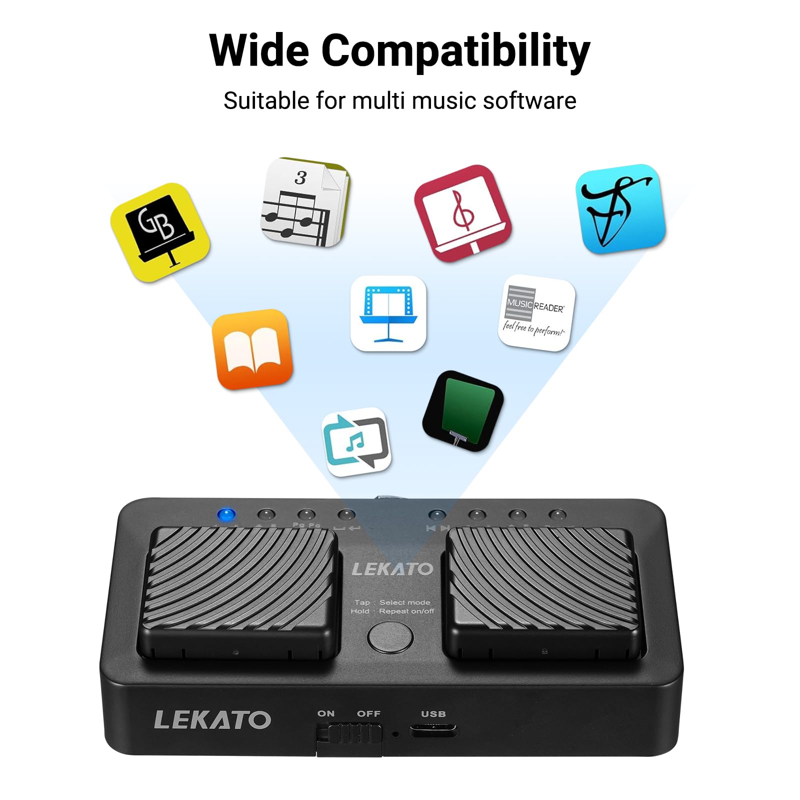 LEKATO Mini Wireless Bluetooth Page Turner Pedal, 7 Page Turning Modes