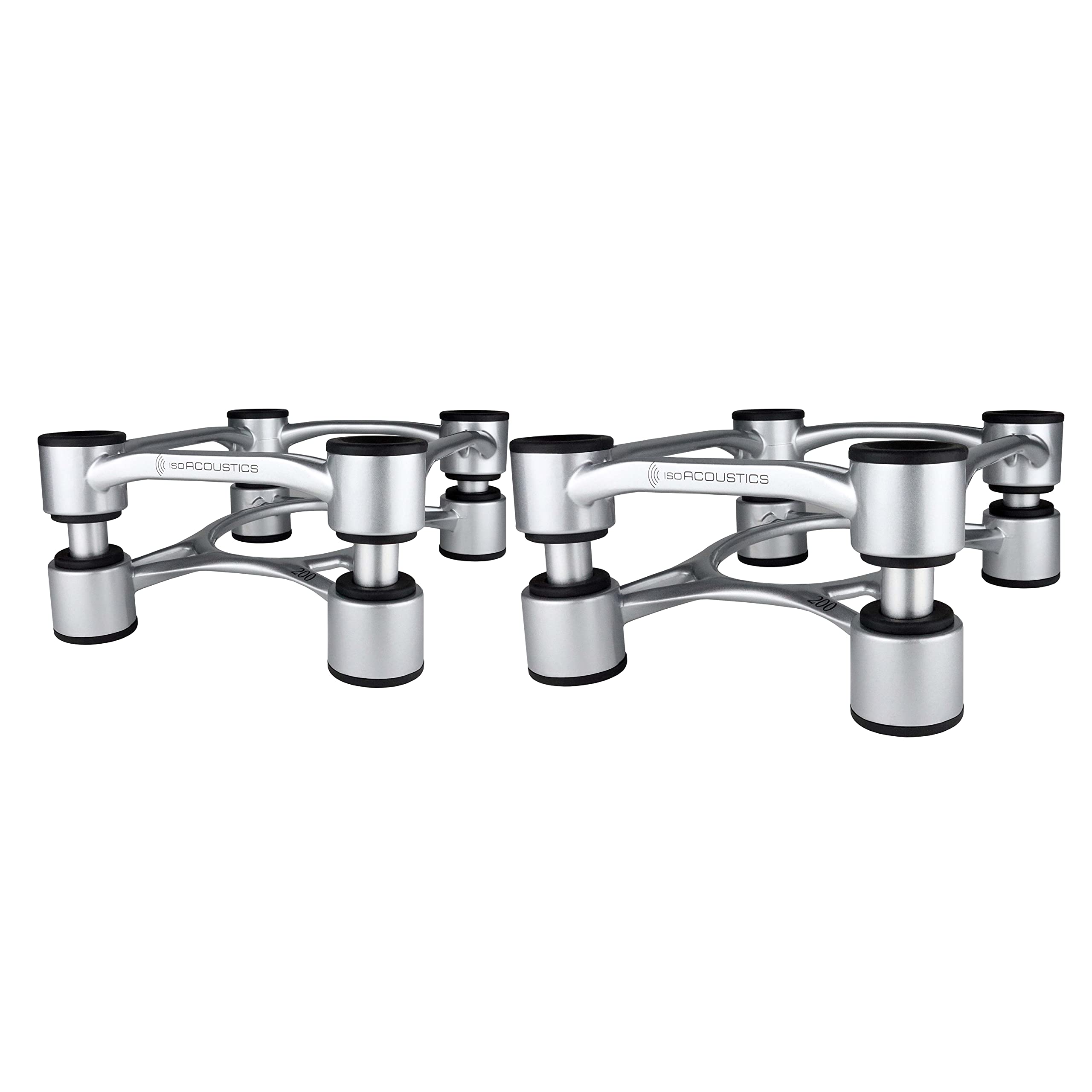 IsoAcoustics Aperta Series Isolation Speaker Stands with Tilt Adjustment: Aperta200 (7.8″ x 10″) Silver Pair
