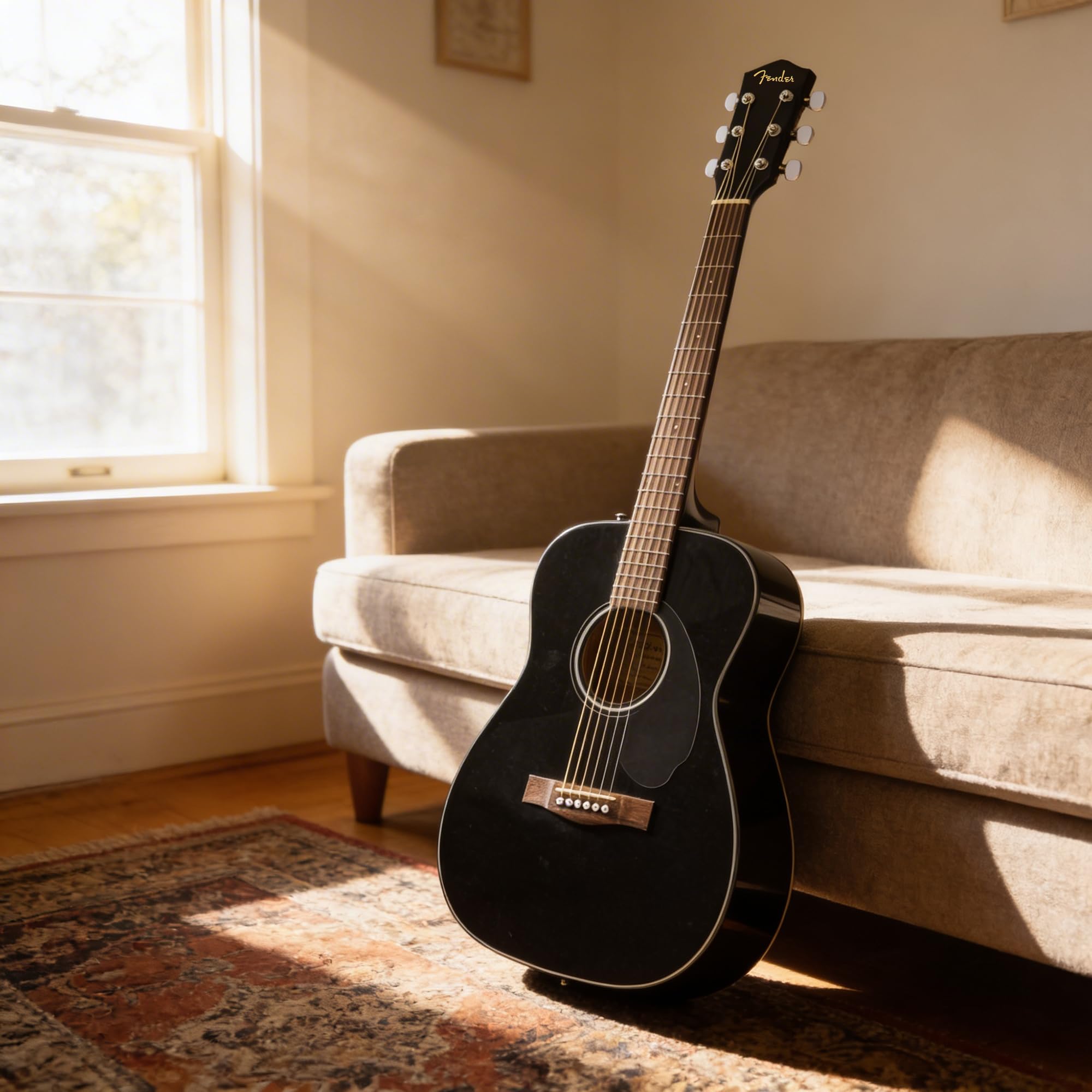Fender CC-60S Concert Acoustic Guitar – Natural Bundle with Gig Bag, Tuner, Strap, Strings, Picks, Austin Bazaar Instructional DVD, and Polishing Cloth