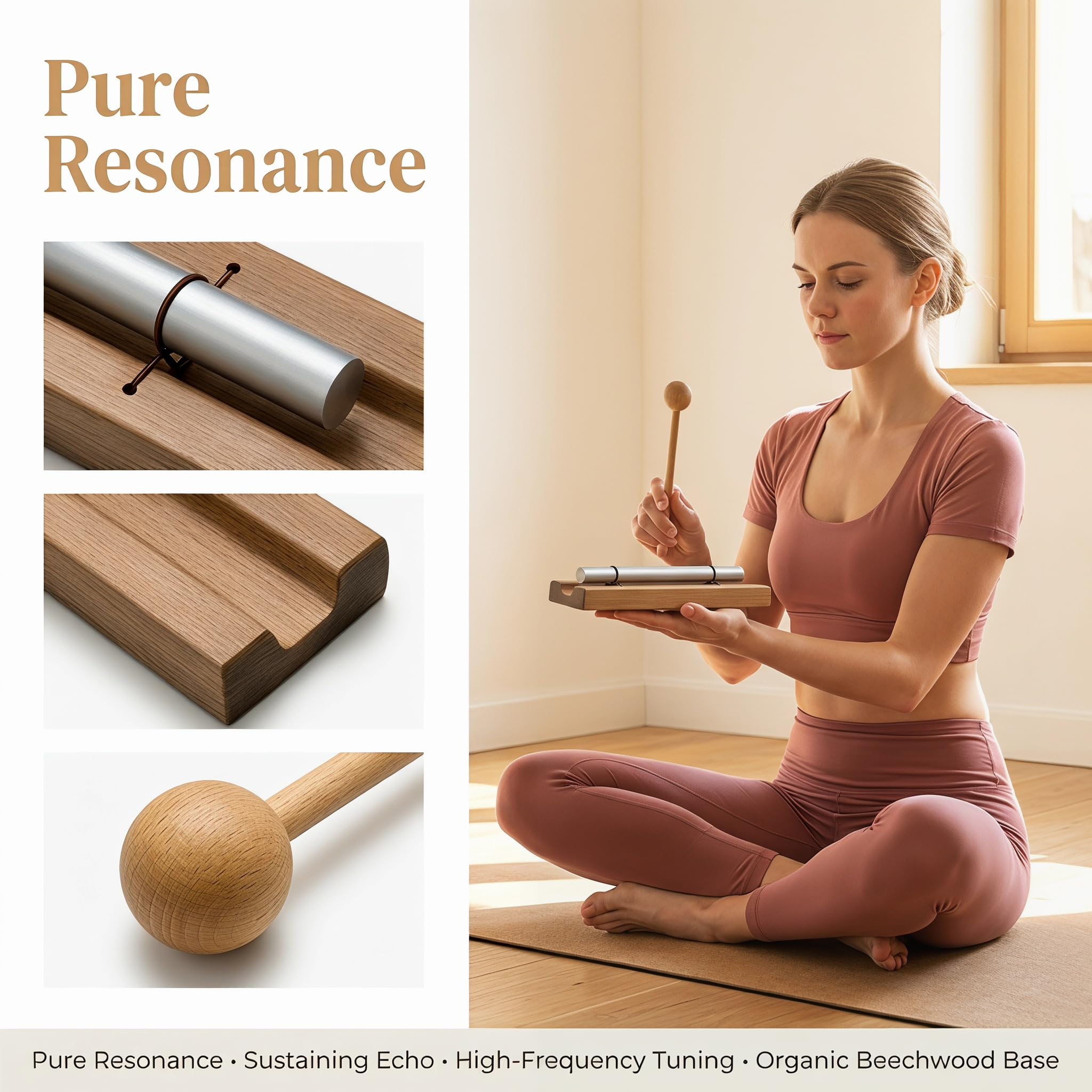 Blinvcra 3 Tone Hand Chime Bell for healing, Meditation Chime Bar with Wooden Mallet for Teachers Classroom Management, Mindfulness Bell Percussion Instrument for Yoga, Prayer, Focus and Relaxation
