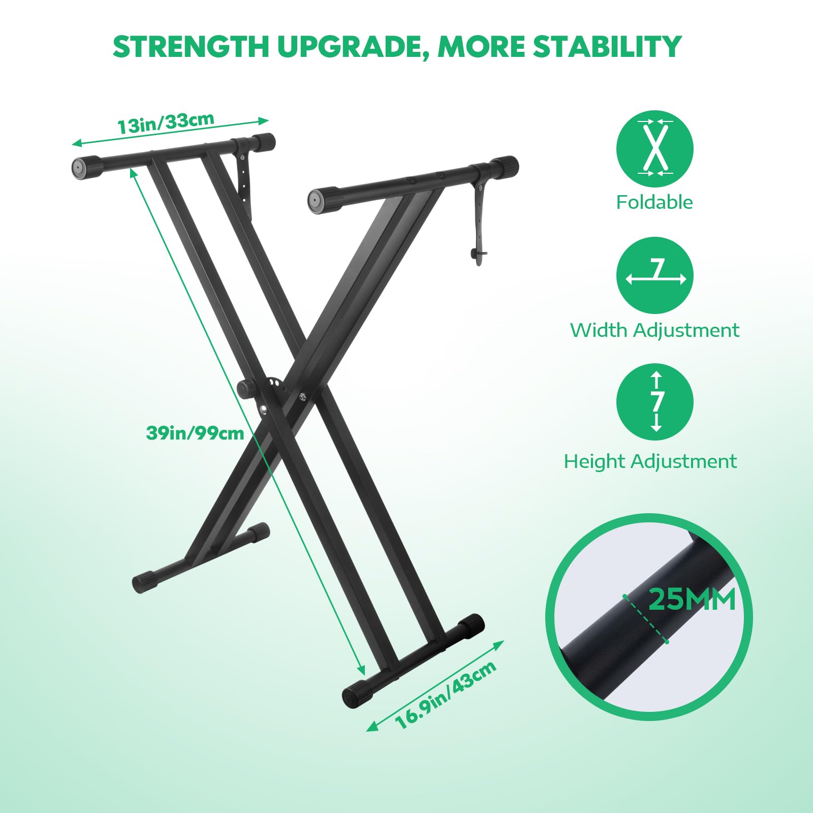Bazayona Piano Keyboard Stand Double X Heavy Duty Keyboard Stand with Locking Straps, 7 Adjustable Heights
