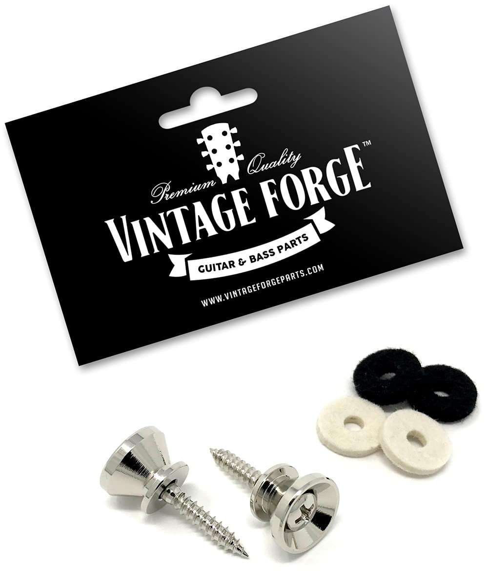 Vintage Forge Guitar Strap Buttons Nickel for Fender Guitar and Bass (2) with Screws and Felt Washers SB50-NKL