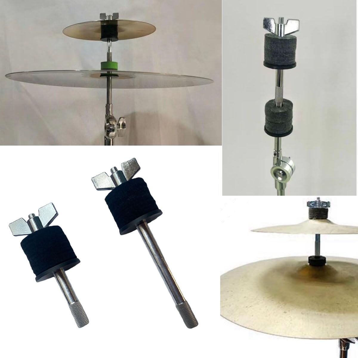 TUOREN 1 Pair Cymbal Stacker, 4 inch and 5.7 inch Cymbal Stacker Mount 8mm Thread Cymbal Stacker Attachment Percussion Instrument Accessories Wing Nut Black