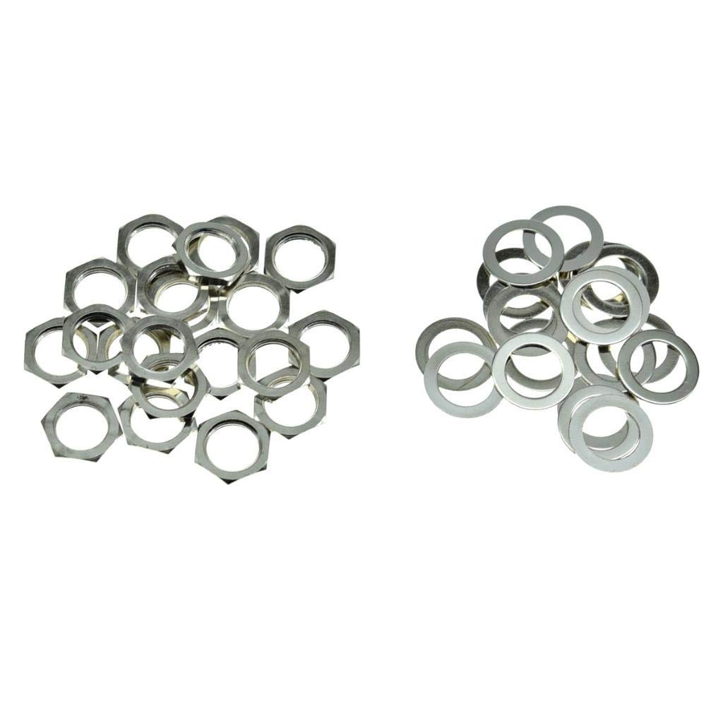 KAISH 20pcs Metric Guitar Input Output Jack Socket Nut and Washer Guitar Jack Nuts for Import Guitars Nickel