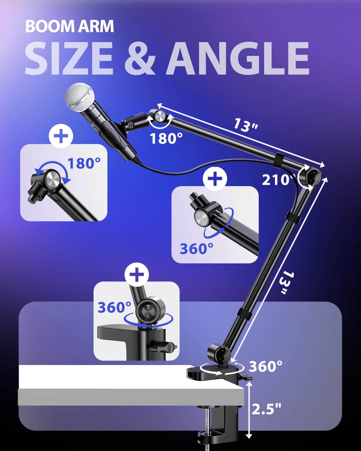 UBeesize Microphone Boom Arm, Aluminum Alloy Mic Arm Stand