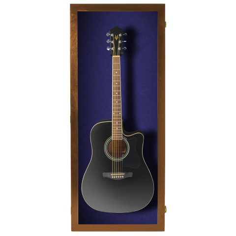 PENNZONI Acoustic Guitar Display Case – Acrylic Acoustic Guitar Case – Guitar Display Case Wall Mount Made from Hardwood Frame & Clear Acrylic – Walnut w/Felt Blue