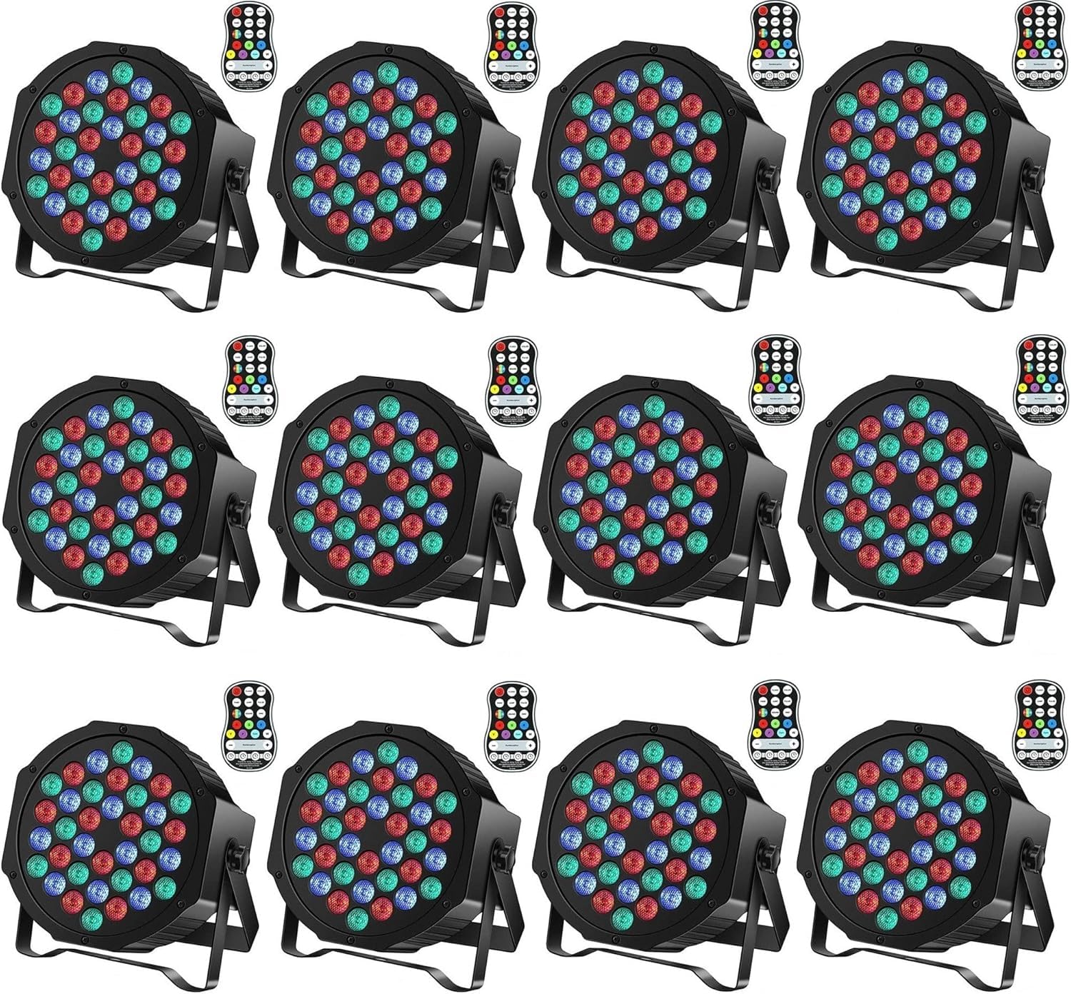 HOLDLAMP Rechargeable Par Lights 36W RGB Battery Powered, Wireless LED Par Lights DJ Uplights Sound Activated Remote Control for Wedding Events Club Party Church Stage Lighting, 12 Pack