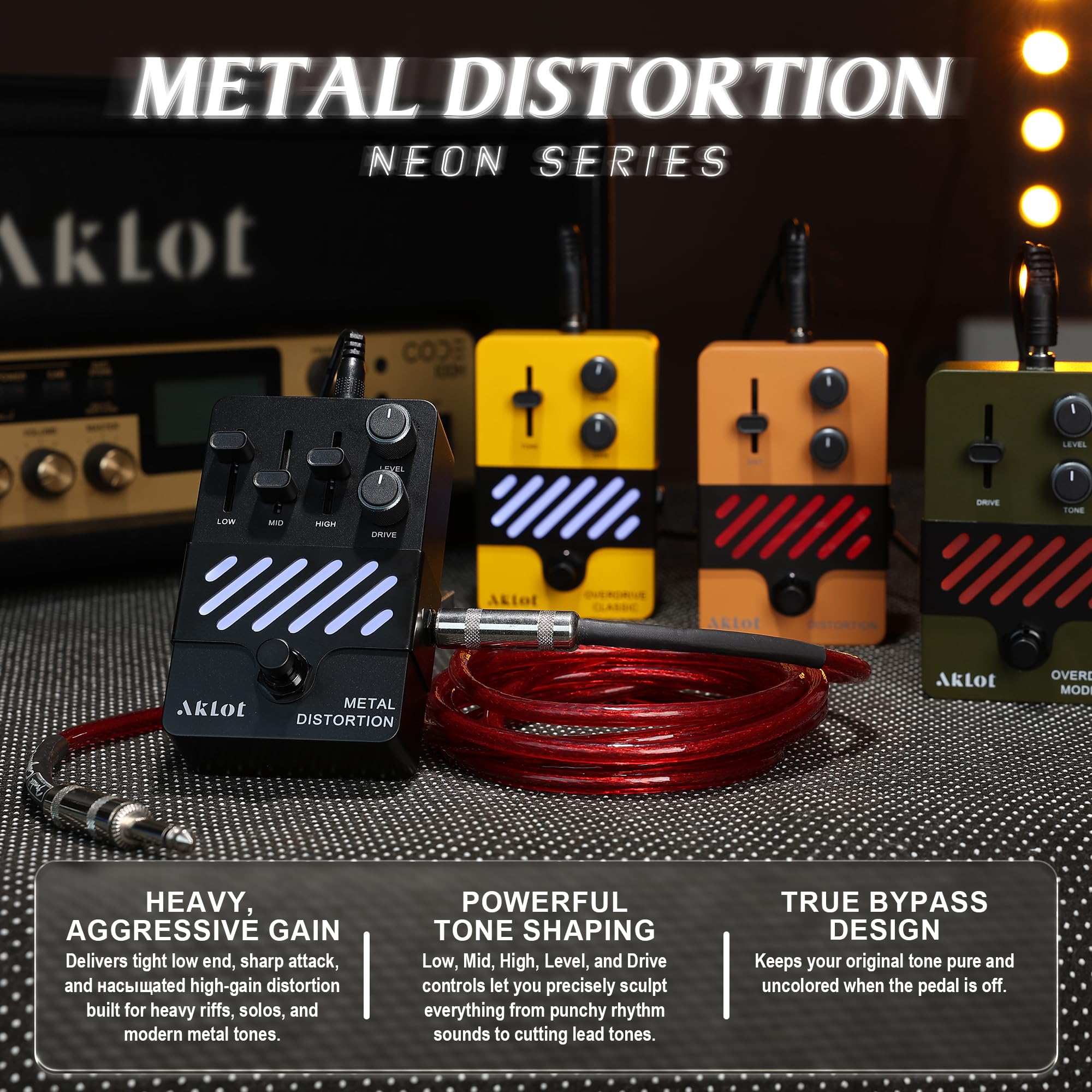 AKLOT 7-Band Equalizer Guitar Pedal: Precise Frequency Shaping, (100Hz 200Hz 400Hz 800Hz 1.6kHz 3.2kHz), Compact Mini Electric EQ Guitar Pedal with True Bypass, NEON Spectrum