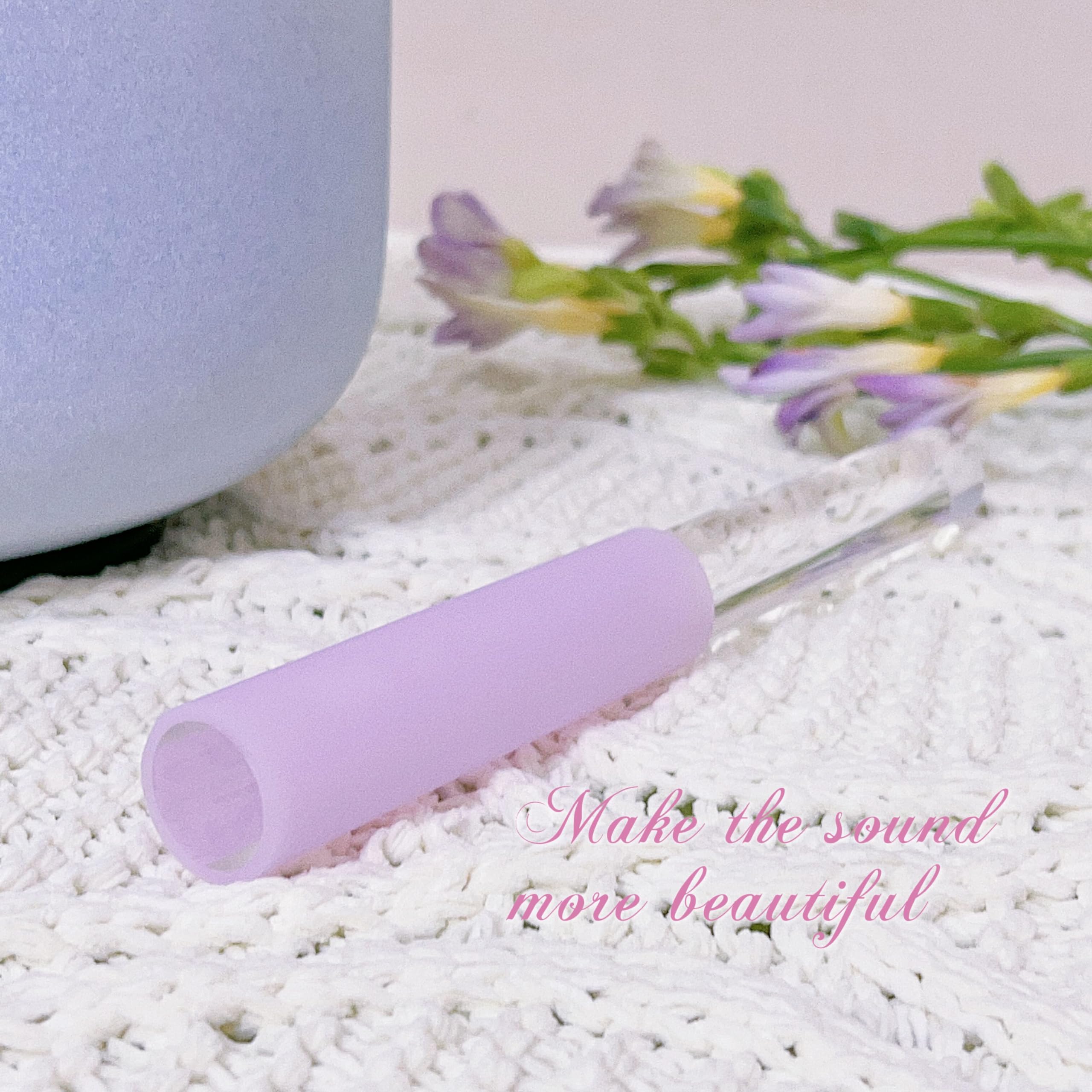 UPCEED Singing Bowl Mallet Clear Solid Acrylic Base Rubber Striker Mallet for Playing Quartz Crystal Singing Bowls with Bundle Pocket(Purple)