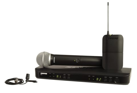 Shure BLX1288/CVL UHF Wireless Microphone System – Perfect for Church, Karaoke, Stage, Vocals – 14-Hour Battery Life, 300 ft Range | Includes Handheld & Lavalier Mics, Dual Channel Receiver | H8 Band