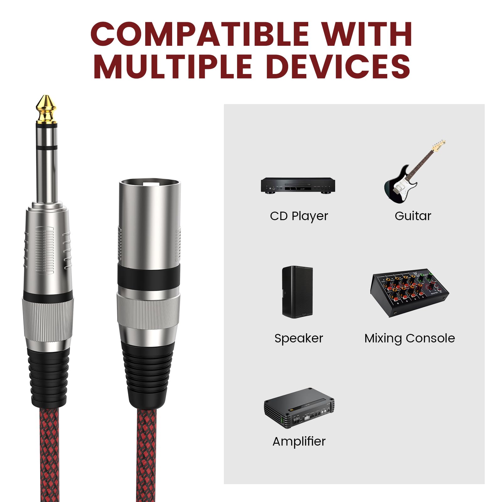 BIFALE 1/4” TRS to XLR Male Cable 10 FT 2Pack, Balanced Microphone Cable for Power Speaker, Mixer, Amplifier and More