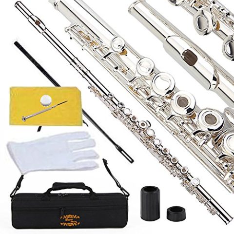 Glory Premium Hand Engraved Silver Plated FLUTE 17 Hole OPEN/CLOSED C Flute With Deluxe Case, Tuning Rod,Cloth,Gloves
