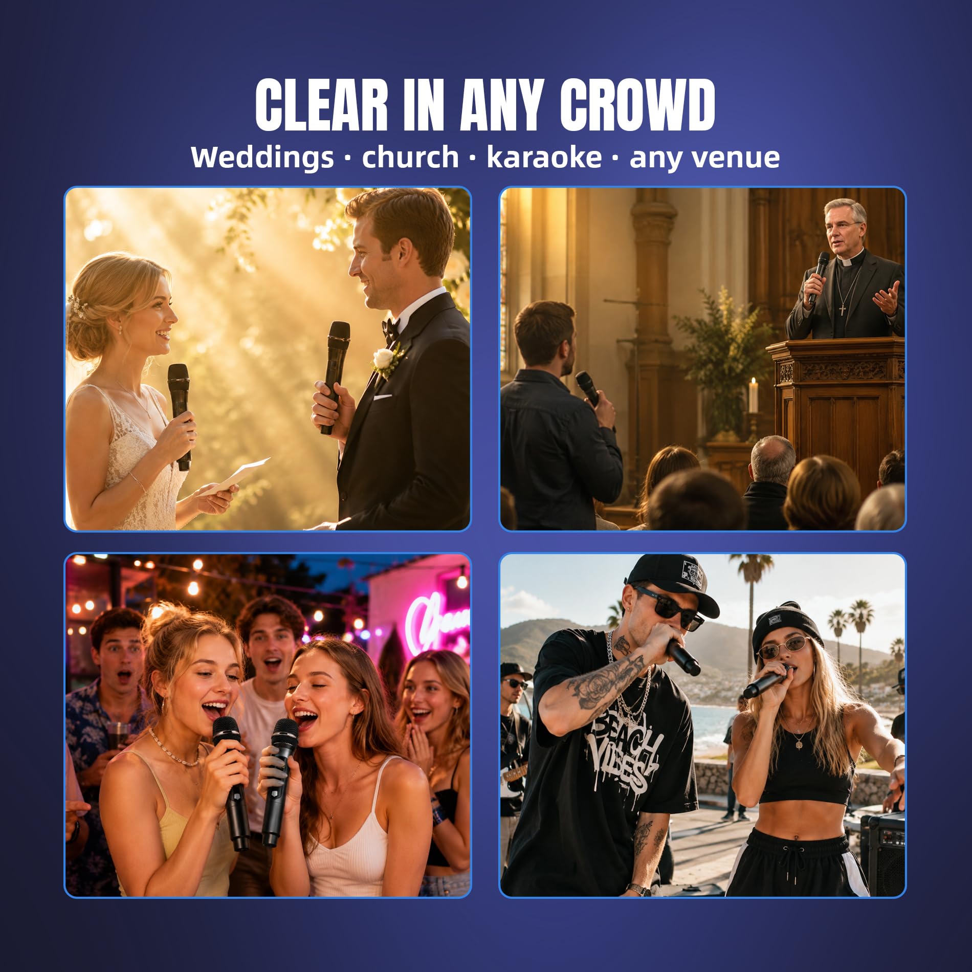 WONATU Wireless Karaoke Microphone, Rechargeable Wireless Microphone System for Singing and Karaoke, 2.4G Handheld Wireless Microphones with Type-C Charging, 500 ft Range, 6.35mm/3.5mm Mic Input
