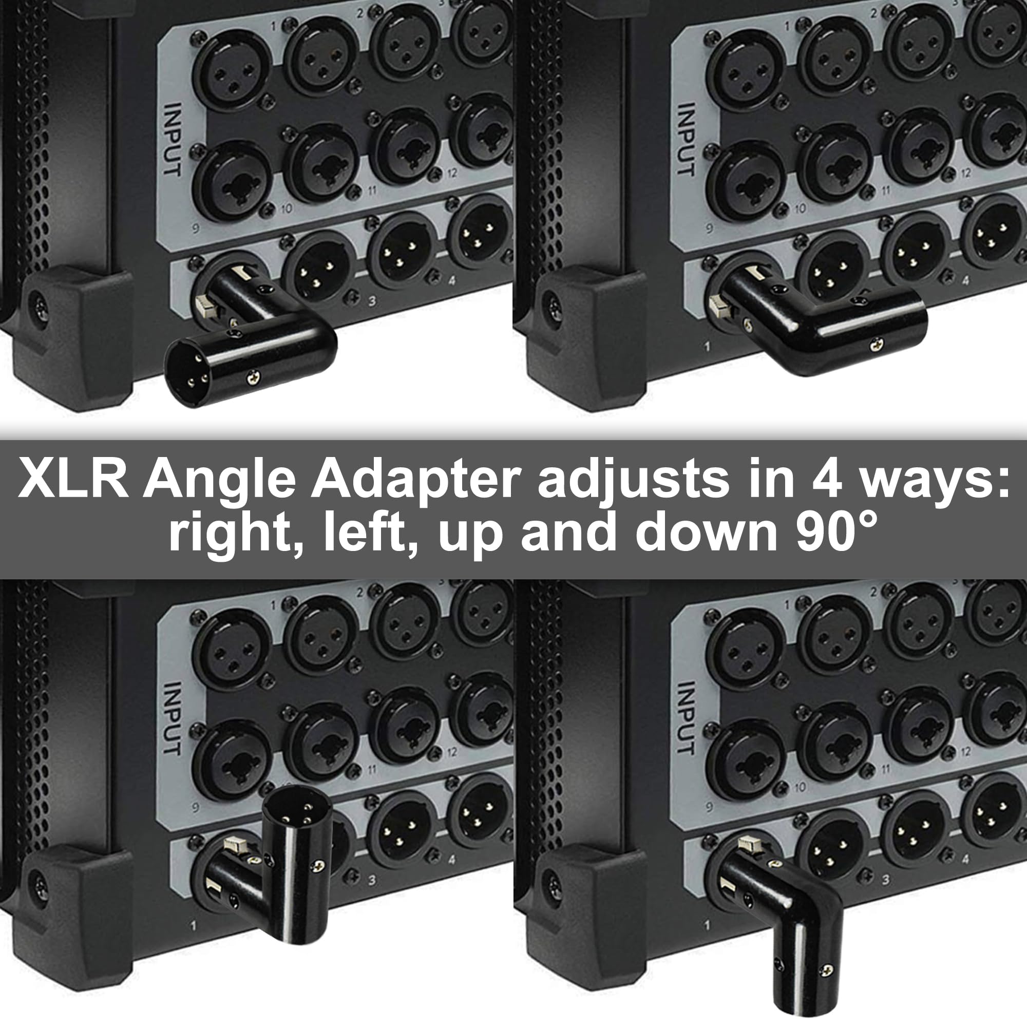 HQRP 4-Pack 3-Pin XLR Angle Adapter Dual Male & Female with 4 Adjustable Angle Positions Right Left and 90 Degree, Compatible with Mixers that Interfere with Other Applications, 3-Pin Connector