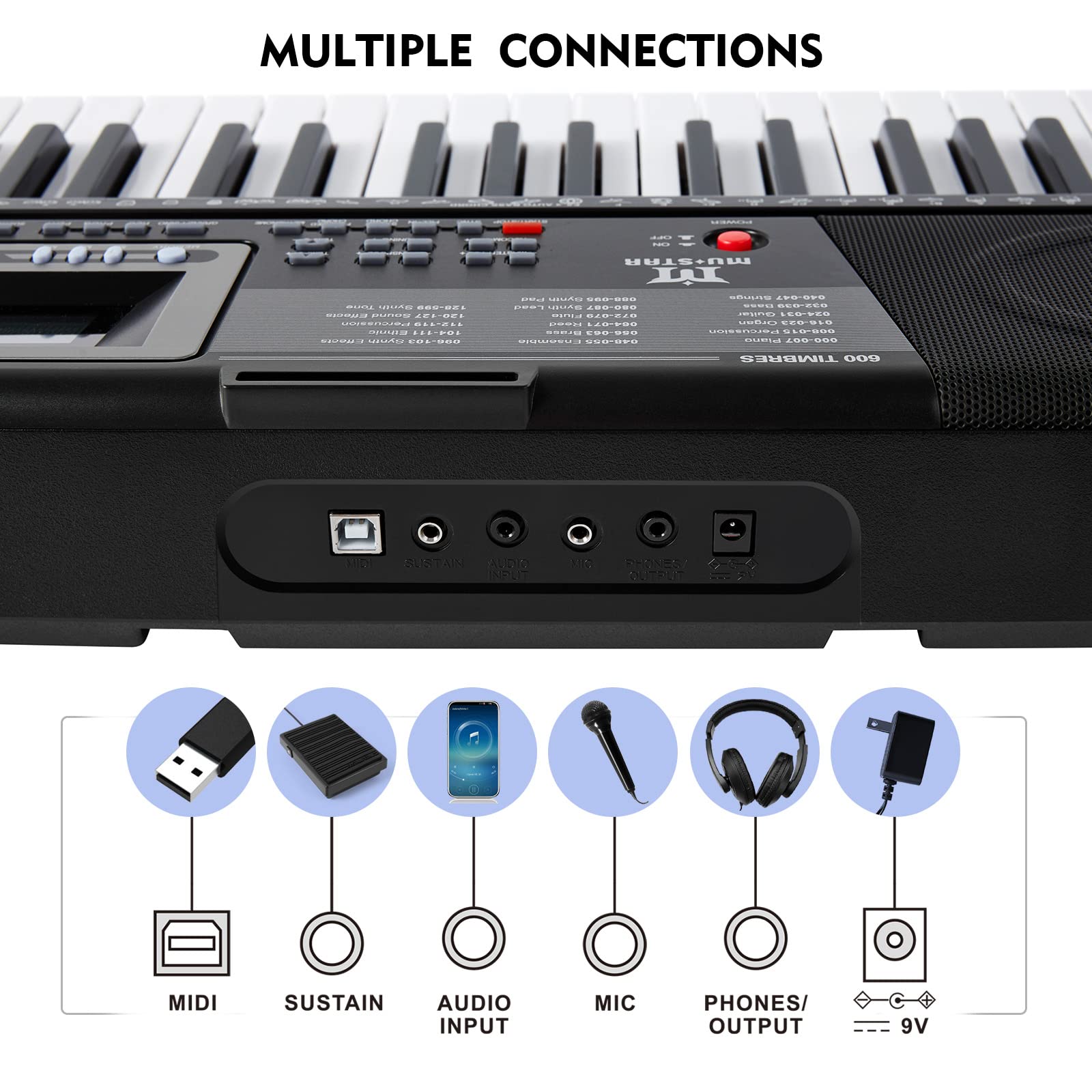 MUSTAR Piano Keyboard, 61 Key Keyboard Piano with Lighted Up Keys, Electric Piano Portable Piano Keyboard for Beginners with Stand, Sustain Pedal, Headphones, Microphone