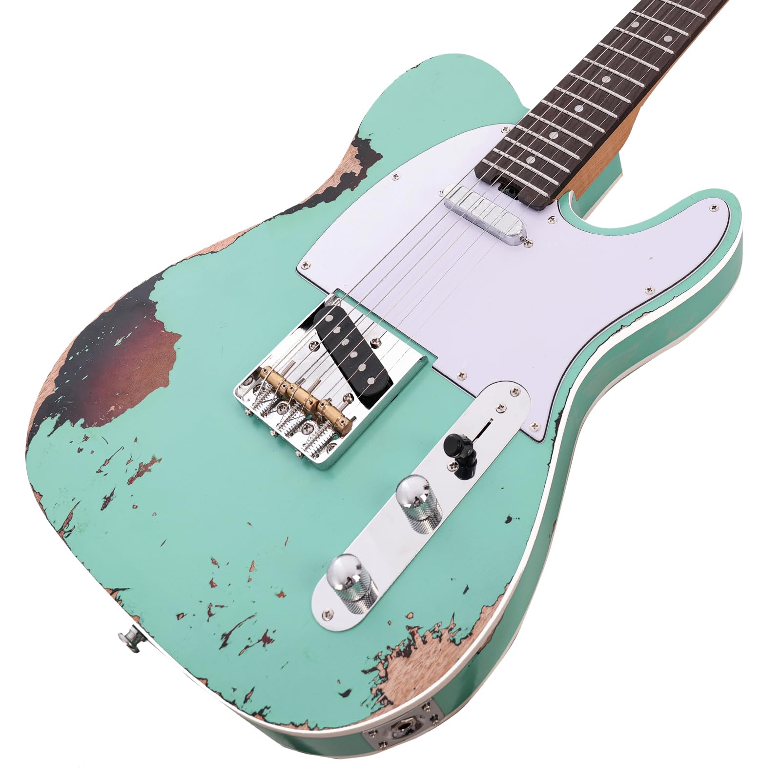 KGD Relic electric guitar mahogany body carbonized maple neck rosewood fretboard 6-string solidbody electric guitar S-S pickupsbrass barrel saddle bridge (Spectra Green)