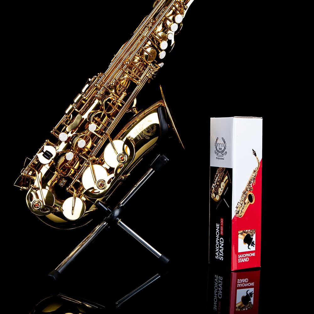 RHYTHM Foldable Alto Saxophone Stand Stainless Steel Sax Stand Holder Portable Saxophone Bracket Adjustable Stand