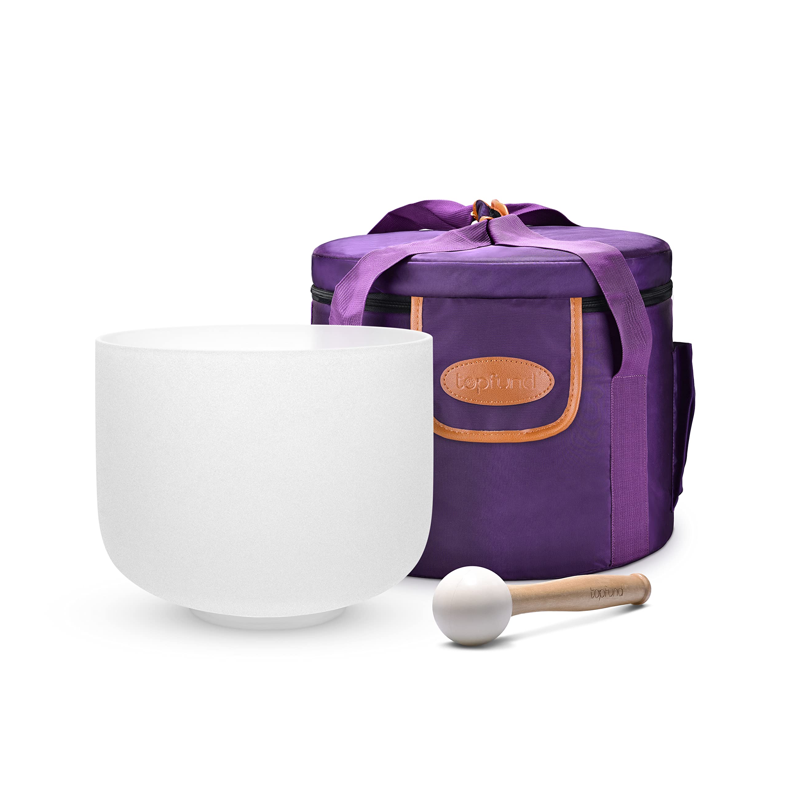 TOPFUND 440Hz D Note Crystal Singing Bowl 8 inch Sacral Chakra with Heavy Duty Carrying Case and Suede Mallet