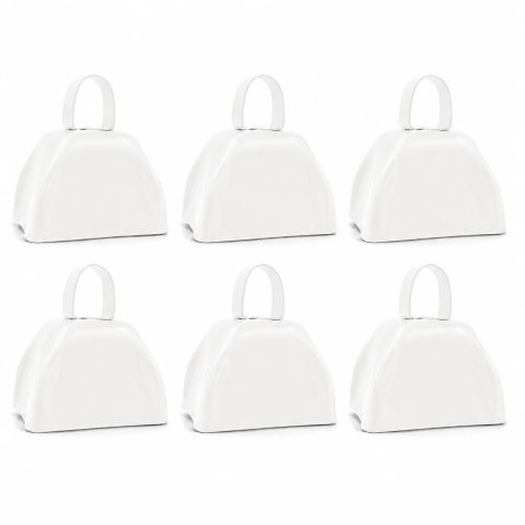 The Dreidel Company White Metal Cowbell Noisemaker Cheering Bell, New Years, School Classroom, Wedding Bells & Chimes Percussion Musical Instruments Call Bell Alarm, 3″ (6-Pack)