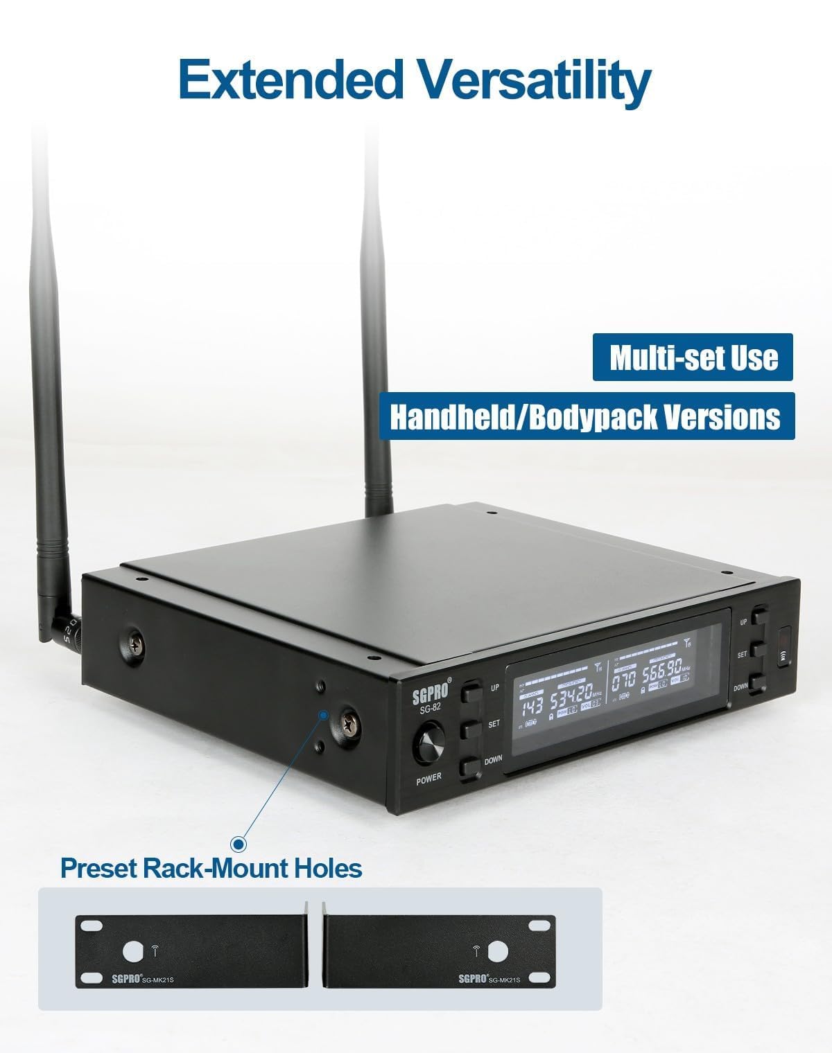 SGPRO SG-82HH Dual Handheld Wireless Microphone System, 520-590 MHz
